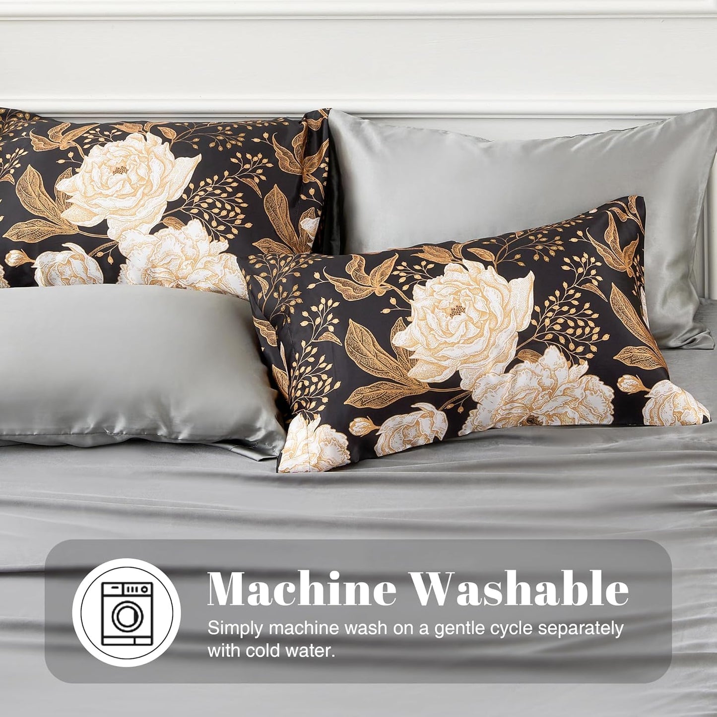 EXQ Home Satin Pillowcase for Hair and Skin Queen - Printed Vintage Flowers Silk Pillowcase 2 Pack 20x30 inches - Satin Pillow Cases Set of 2 with Envelope Closure, Gifts for Women Men