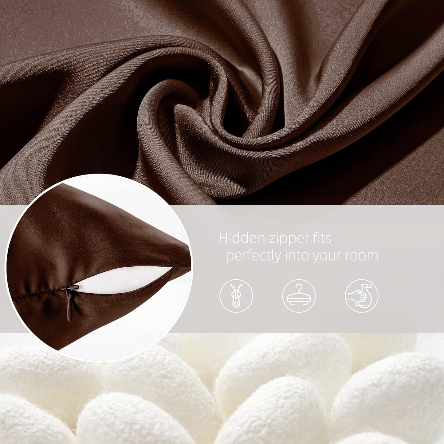 Silk Pillowcase for Hair and Skin Mulberry Silk Pillowcase Soft Breathable Smooth Both Sided Natural Silk Pillowcase with Zipper Beauty Sleep Silk Pillow Case 1 Pack for Gift(Standard,Brown)