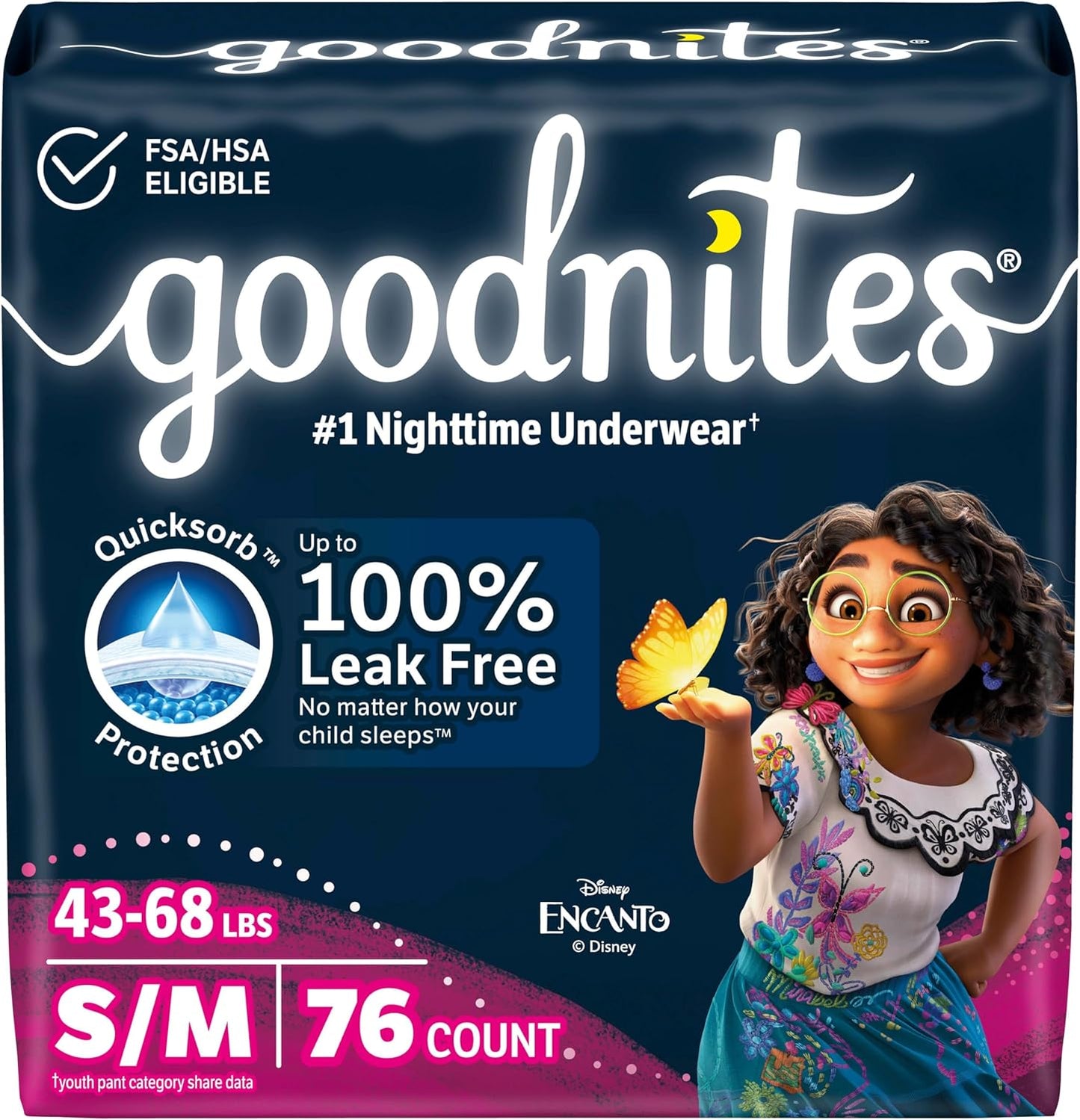 Goodnites Girls' Bedwetting Underwear, Size S/M (43-68 lbs), 76 Ct (2 Packs of 38), Packaging May Vary