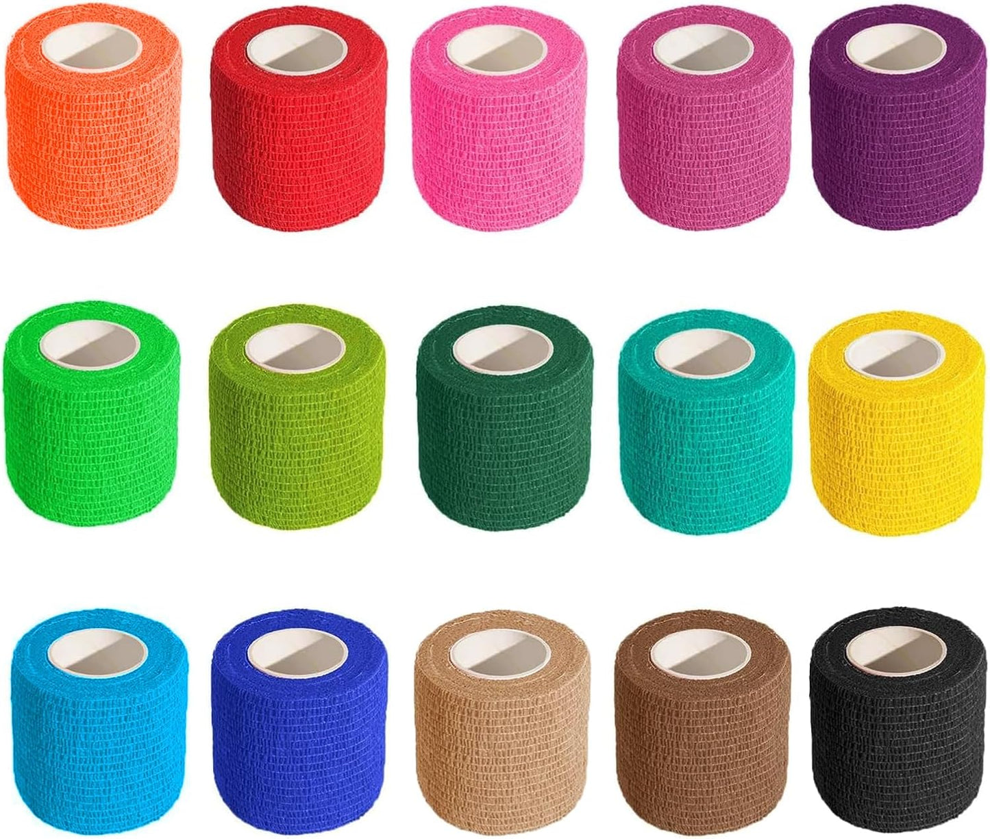 15 Pcs Self-Adhesive Bandage Wrap 2" X 5 Yards Elastic Cohesive Bandage Wrap Rolls Elastic Self-Adherent Tape for Stretch Athletic, Sports, Wrist, Ankle
