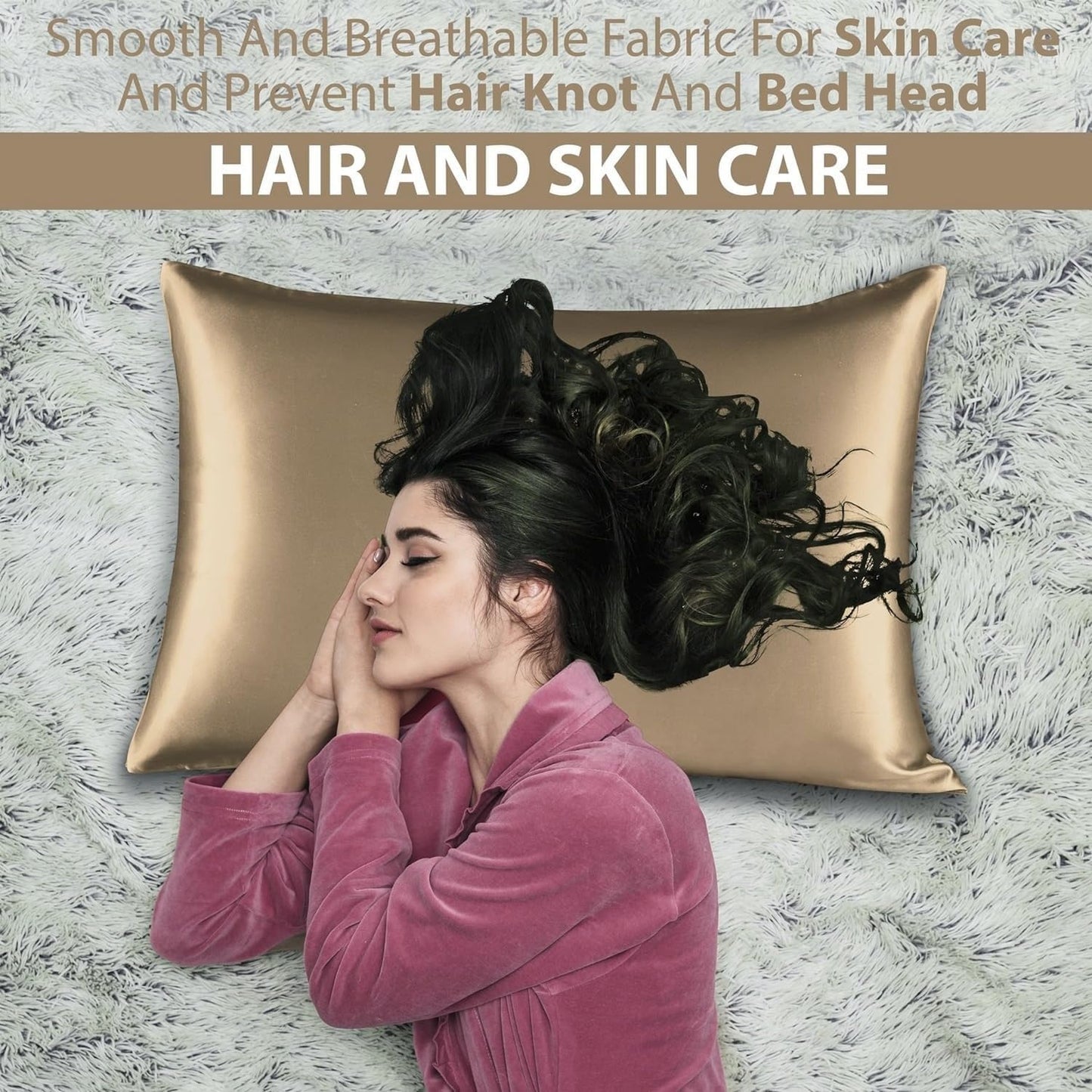 Satin Silk Pillowcase for Hair and Skin, Black Pillow Cases Standard Size Set of 4 Pack Super Soft Pillow Case with Zipper Closure (Camel, Queen(4 Pack))