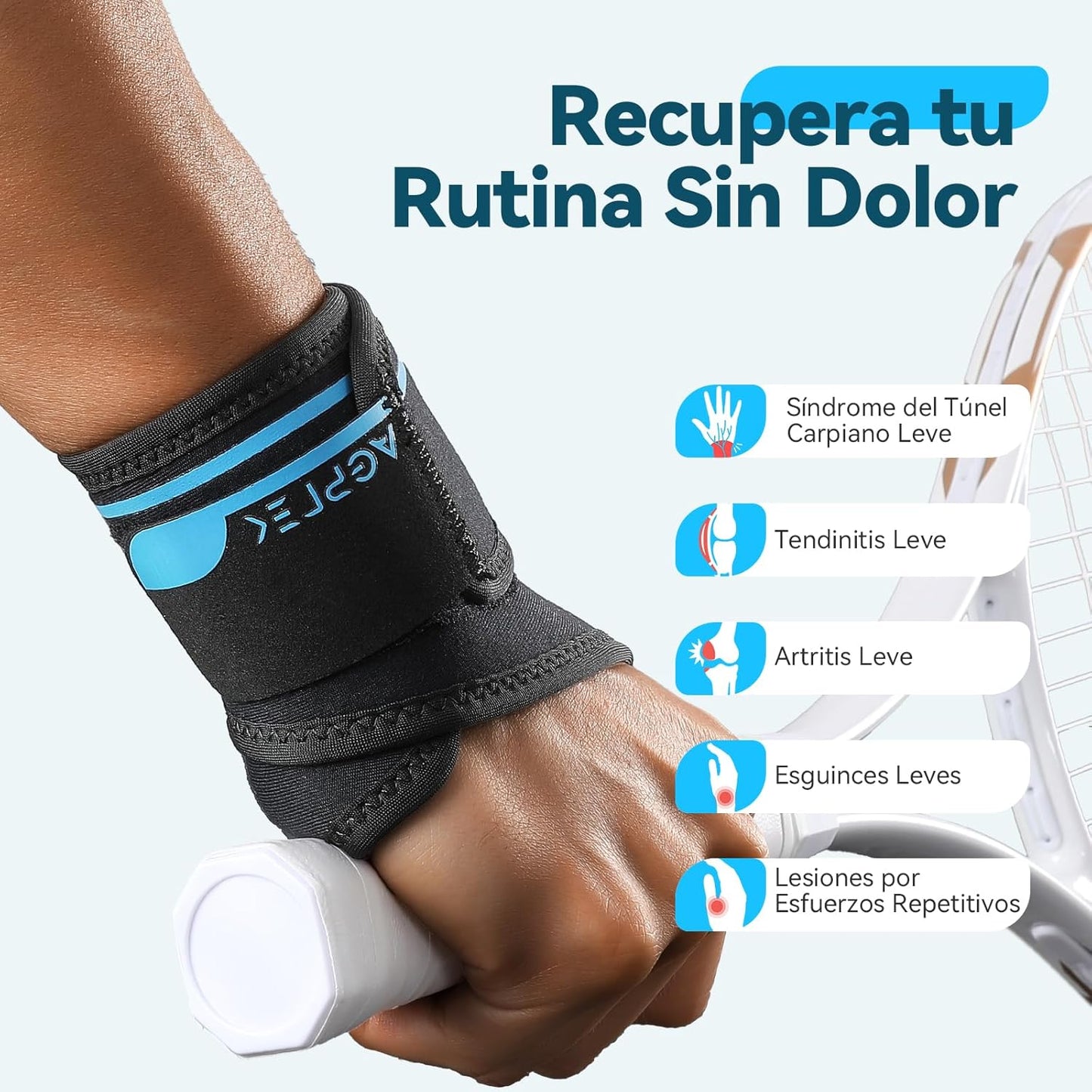 AGPTEK Wrist Hand Brace for Mild Carpal Tunnel Syndrome Arthritis Tendonitis Pain Relief, Adjustable Right Wrist Support for Weightlifting, Gym, Wrok, Sports, Daily Use- Left Hand