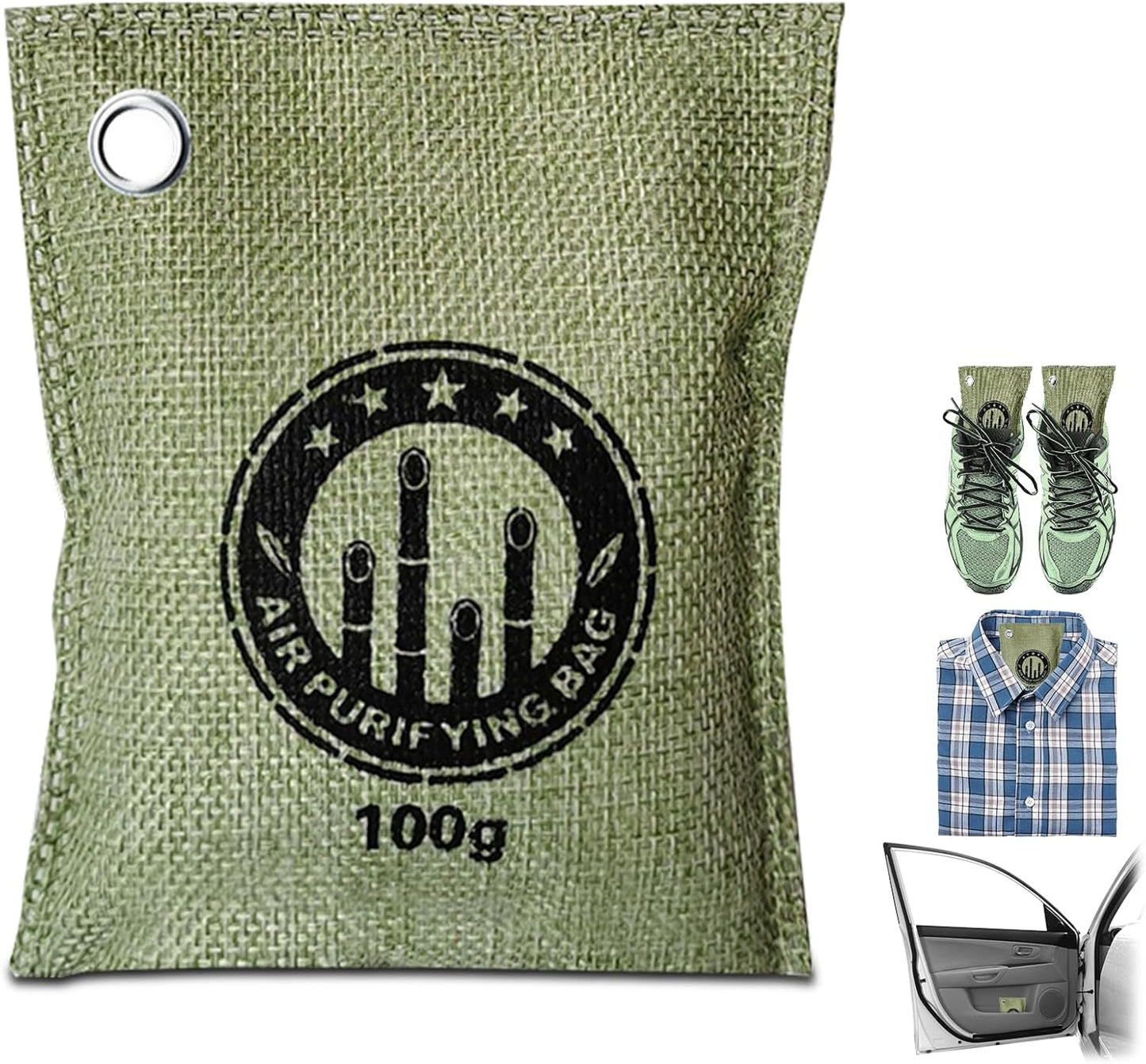 4 Pack charcoal odor absorber,Bamboo Charcoals Air Purifying Bag Charcoals Deodorizer Eliminator for Strong Odors in Car, Closet, Shoe, Basement (100G*4 Pack Green, Unscented)