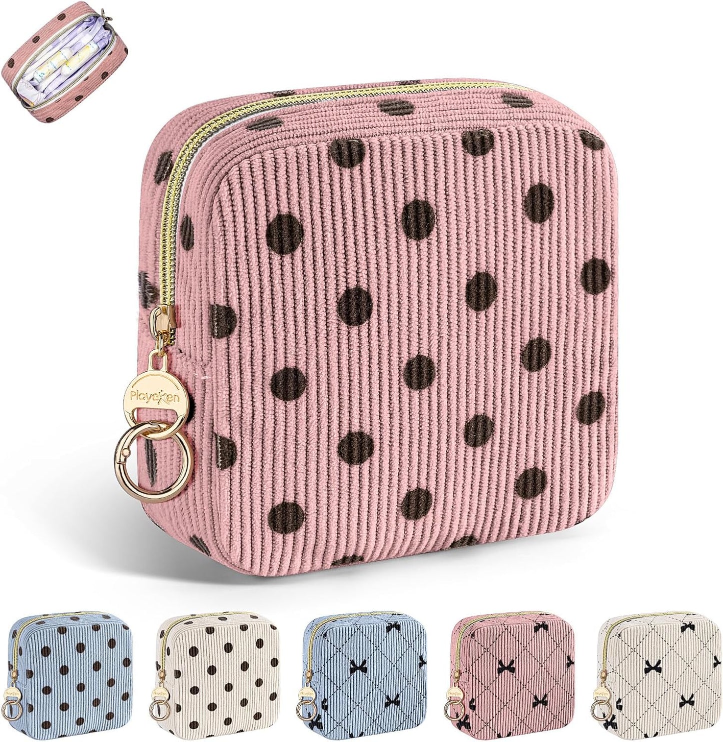 Period Bag for Teen Girls, Corduroy Cute Sanitary Napkin Storage Bag, Menstrual Pad Bag Tampon Holder for Purse