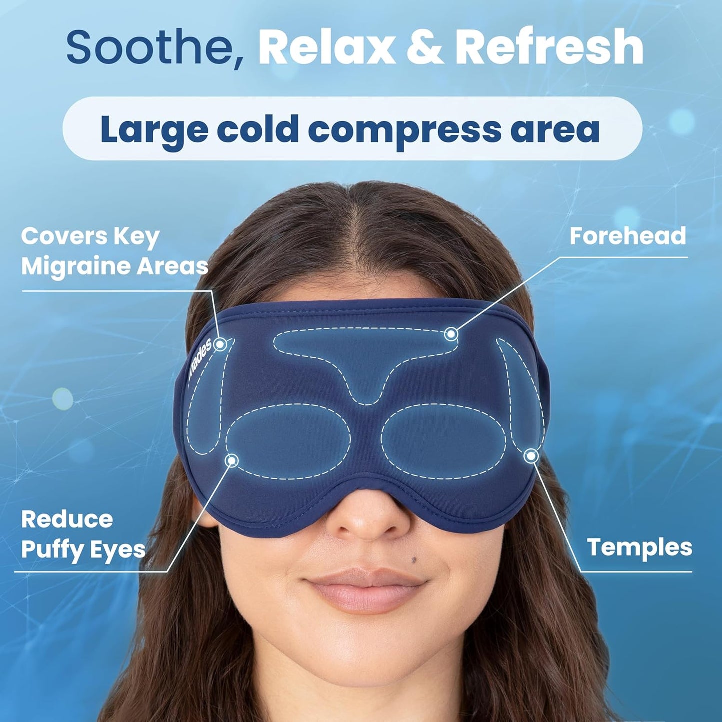 IceShades Cooling Gel Eye Mask for Migraine Relief, Tension & Hangover Migraine Mask, Cold Compress for Headache Dark Circles Tired Puffy Eyes, Reusable Ice Pack for Sleeping, Blue