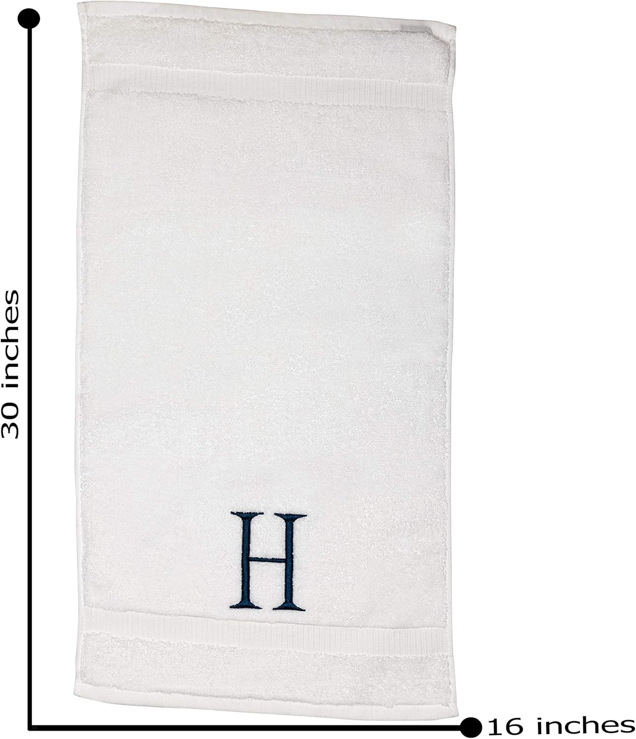 Monogrammed Hand Towels for Bathroom - Luxury Hotel Quality Personalized Initial Decorative Embroidered Bath Towel for Powder Room, Spa - GOTS Organic Certified - Set of 2 Navy Letter H