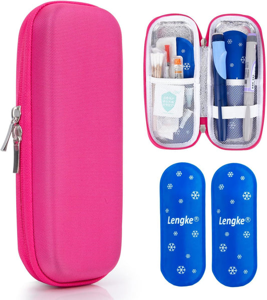 Leng Ke Insulin Cooler Travel Case with 2 TSA Approved Ice Packs - Diabetic Cooler TravelCase for Diabetic Supplies, Refrigerated Medicine Travel Case(Red)