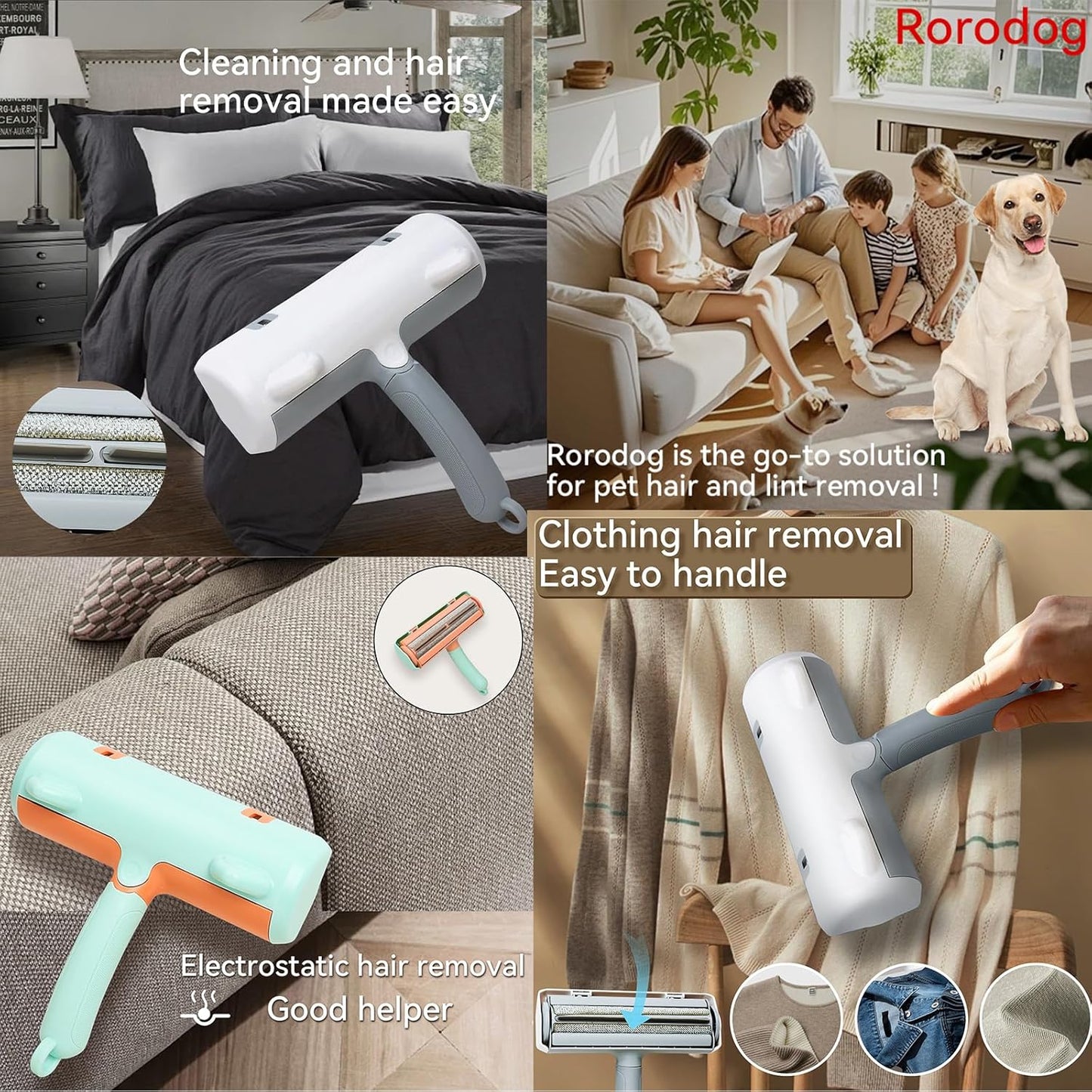 Pet Hair Remover & Lint Roller - Removes Cat/Dog Hair from Car Interiors, Furniture, Couches, Carpets, and Bedding - Reusable & Washable Animal Fur Removal Tool for Pet Owners (White&Gray)