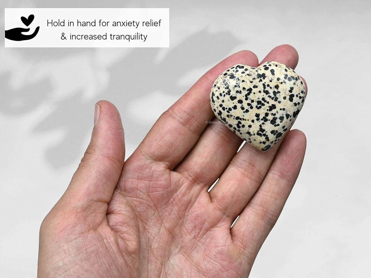 Amazing Gemstone Dalmatian Jasper Crystal Heart Palm Stone - Pocket Massage Worry Stone for Natural Body Chakra Balancing, Reiki Healing and Crystal Grid