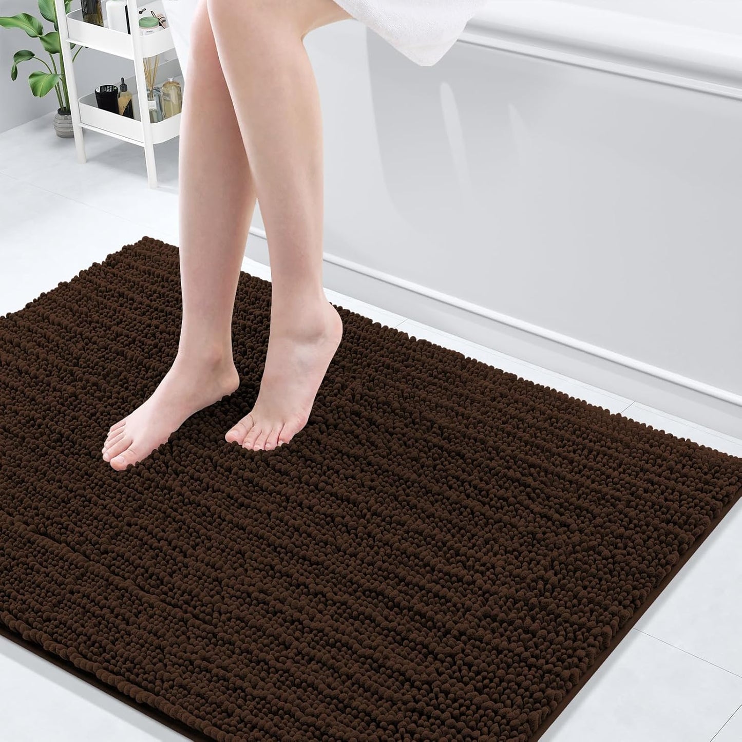 Arotive Luxury Chenille Bathroom Rug Mat, Extra Soft Thick Absorbent Shaggy Bath Rugs, Non-Slip Machine Wash Dry, Plush Bath Mats for Bathroom, Shower and Tub, 44x32, Brown