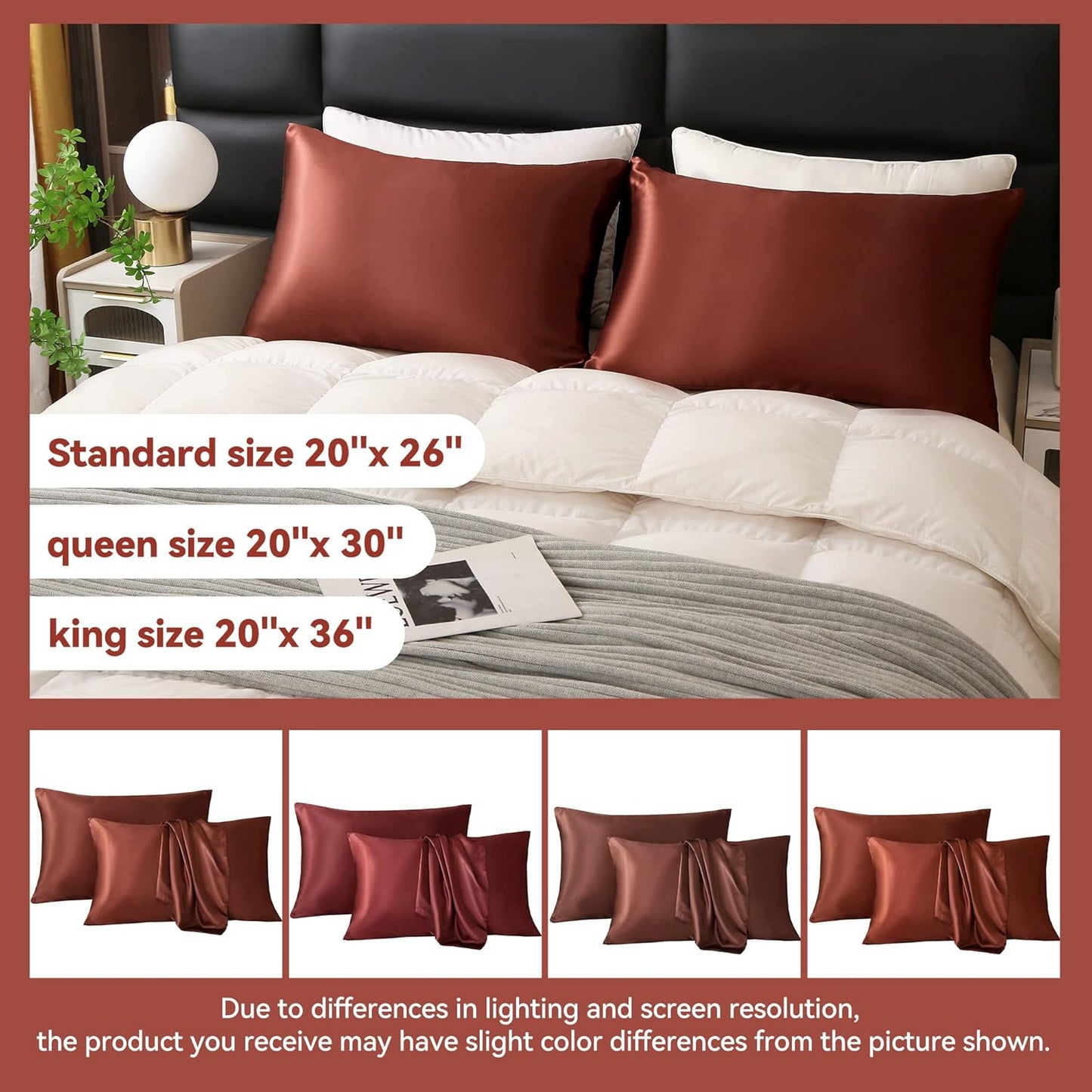 Tyfitb Satin Pillowcase for Hair and Skin, Coffee Pillowcases Set of 2, Cooling Pillow Cases Standard Size(20×26 Inches), Soft Luxury Satin Pillowcase with Envelope Closure