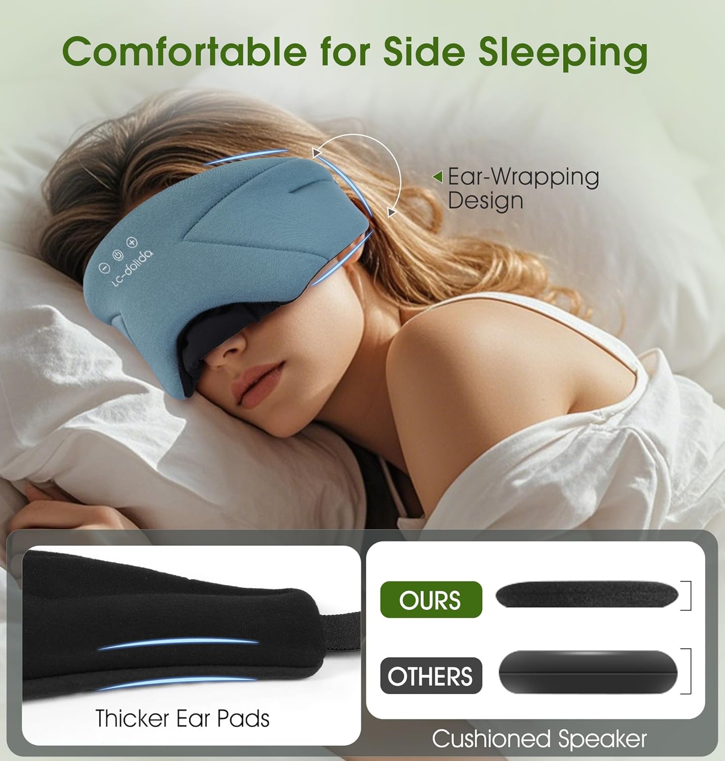 Sleep Mask with Headphones Bluetooth 5.4, LC-dolida Wireless Music Eye Mask for Sleeping Headphones with Soft Bamboo Cotton Cooling Breathable,Ultra-Thin Stereo Speaker for Side Sleepers