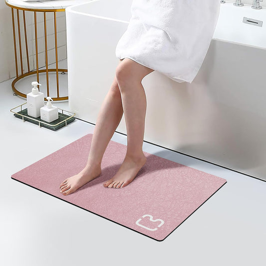 Diatomaceous Earth Bath Mat Rugs Quick Dry Super Absorbent Non Slip Rubber Bottom Thin Bathroom Mat Fit Under Door, Floor Rugs in Front of Bathtub,Shower Room,Sink,Washable, 15.7"x23.6", Blush Pink