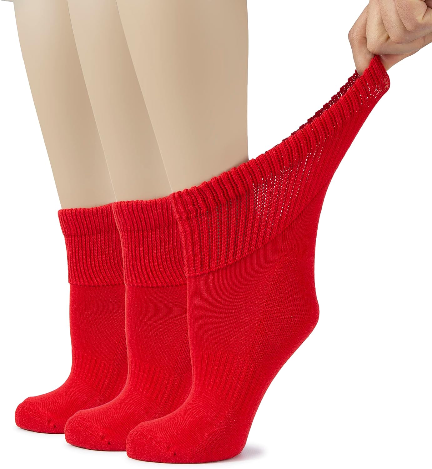 Hugh Ugoli Women's Cotton Diabetic Ankle Socks, Wide, Loose, Stretchy, Seamless Toe, Non Binding Top Semi Cushion, 3-6 Pairs