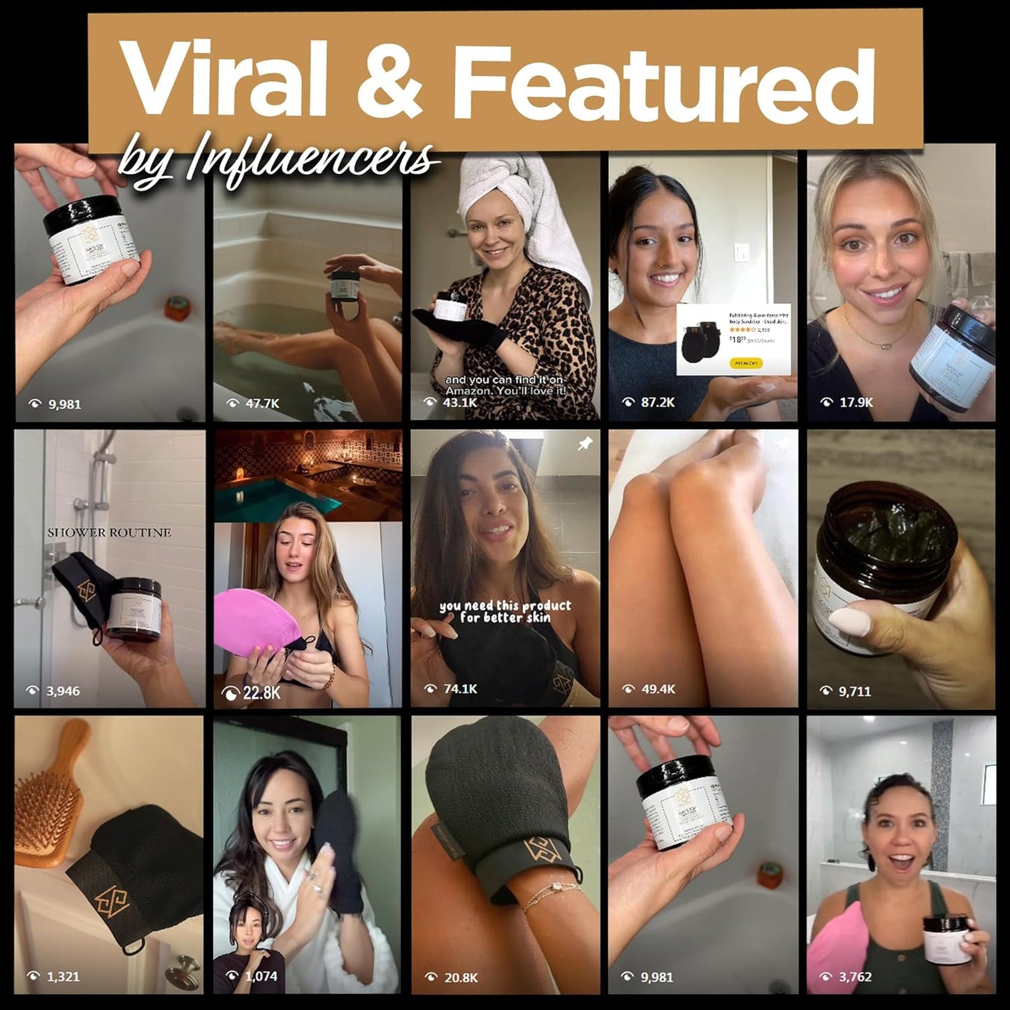 Exfoliating Glove Kessa Mitt Body Scrubber - Dead Skin Remover Shower Glove for Dead Skin Scrubbing and Deep Pore Cleansing - by MoroccanSource (1 Pack Black)