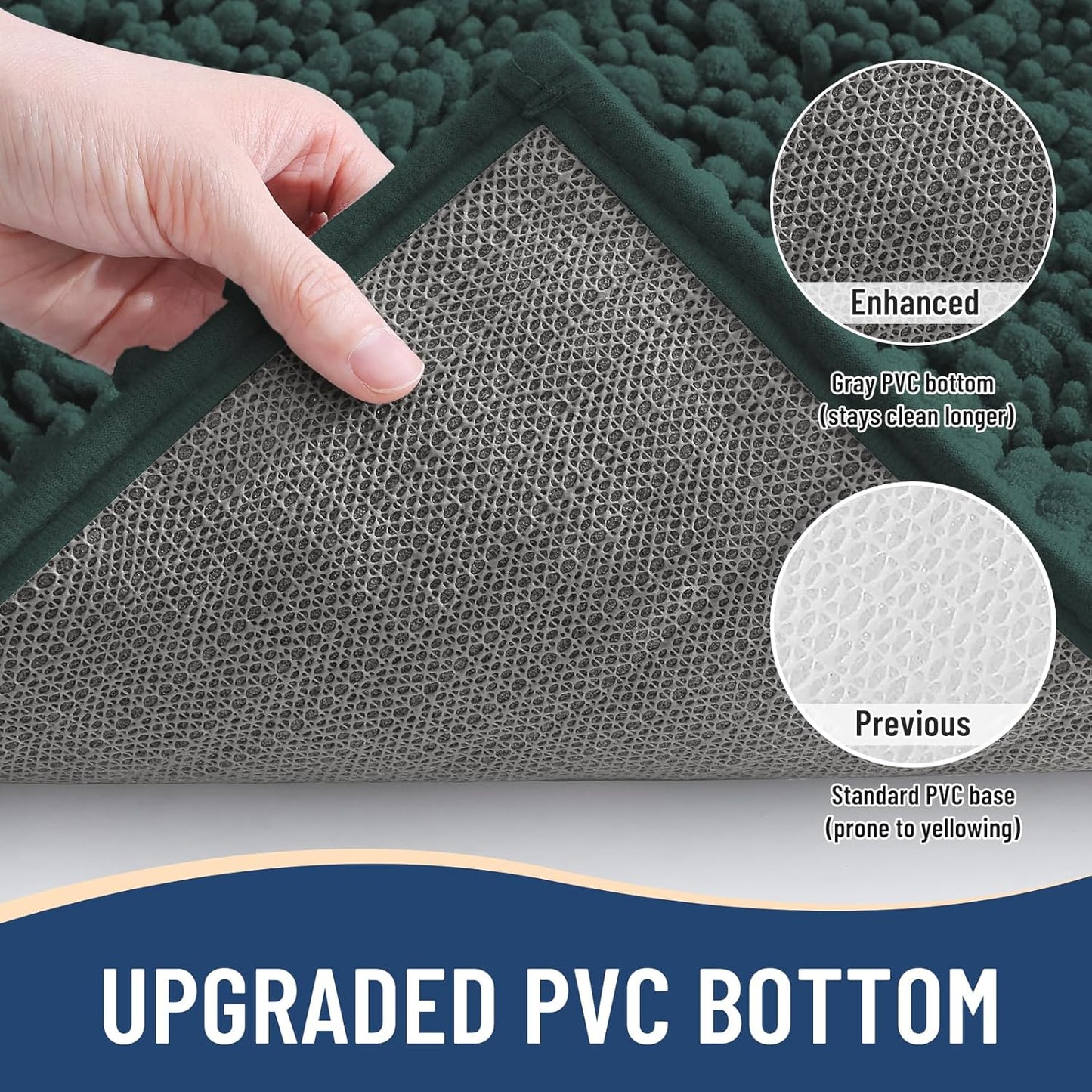 Arotive Luxury Chenille Bathroom Rug Mat, Extra Soft Thick Absorbent Shaggy Bath Rugs, Non-Slip Machine Wash Dry, Plush Bath Mats for Bathroom, Shower and Tub, 59x35, Dark Green