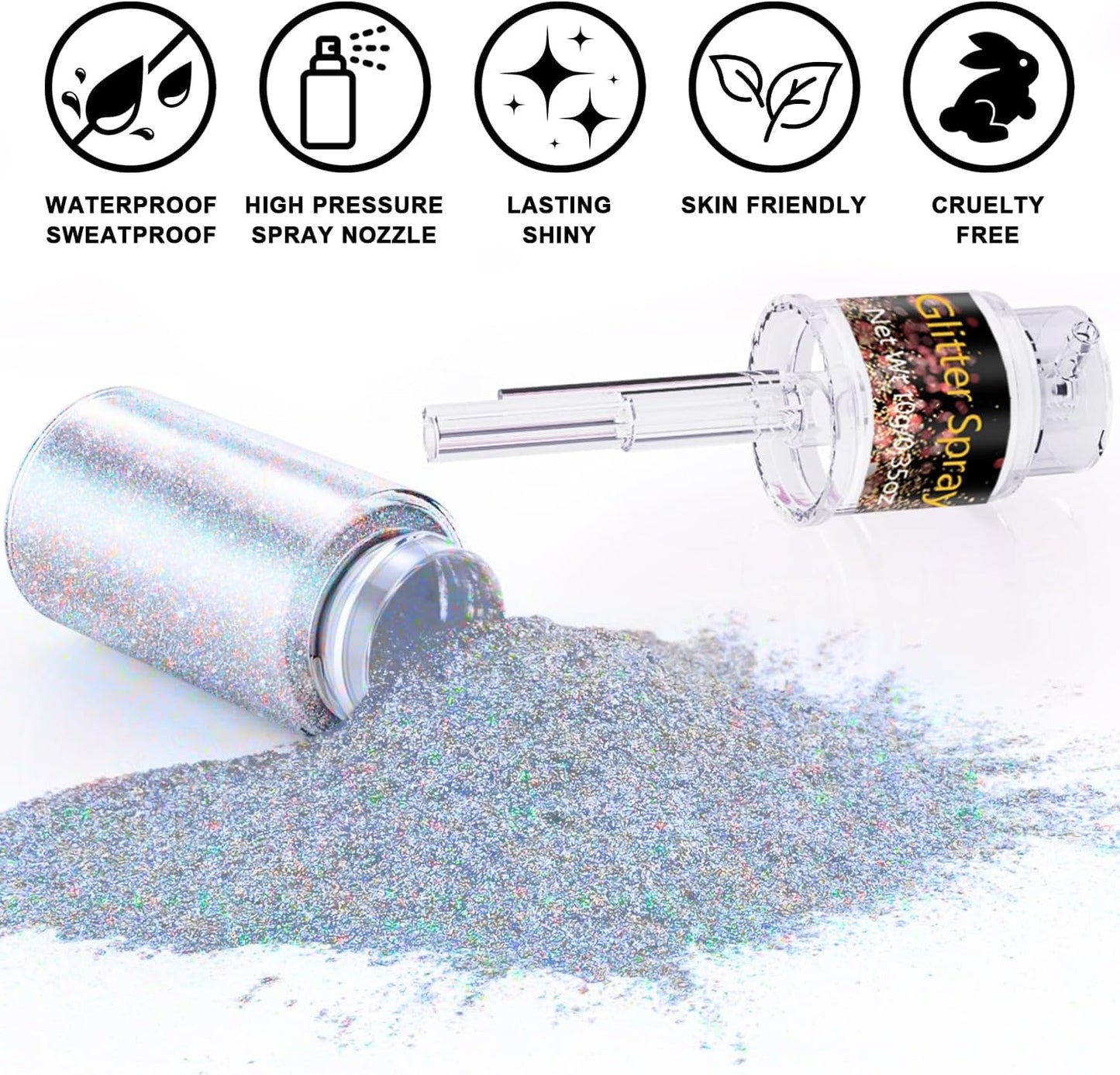 Hair and Body Glitter Spray, 1PC Glint-Rainbow Glitter Hairspray Dry Powder Makeup for Clothes, Festival Rave Prom Loose Sparkle Powder,Holographic Ultra Fine Resin Glitters for Crafts (Glint-Rainbow)