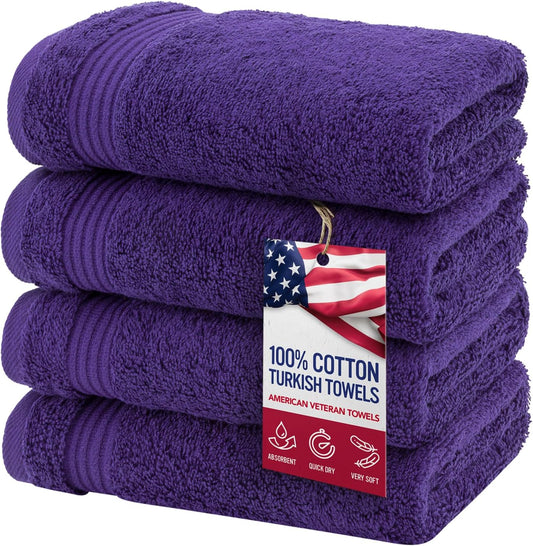 American Veteran Towel, Hand Towels for Bathroom Set of 4, 100% Cotton Turkish Hand Towel Sets, Soft Hand Face Towels, Purple Hand Towels