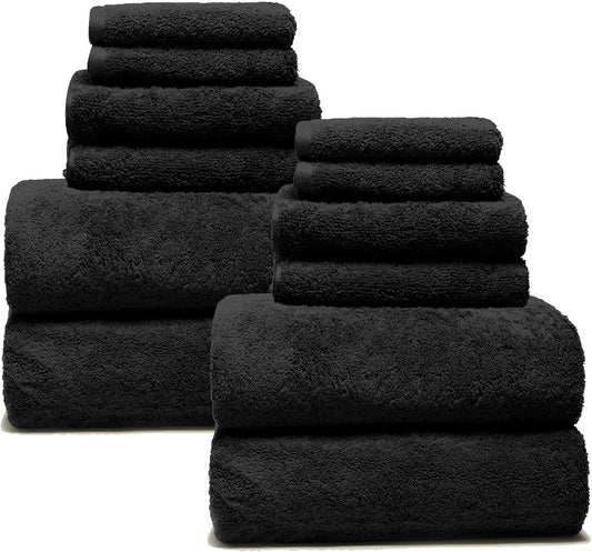 Italic Ultraplush 12-Piece Family Towel Set – Luxury Bath Towels, Hand Towels & Washcloths – Plush, Quick Dry, 800GSM 100% Australian Cotton for Bathroom & Spa (Black)