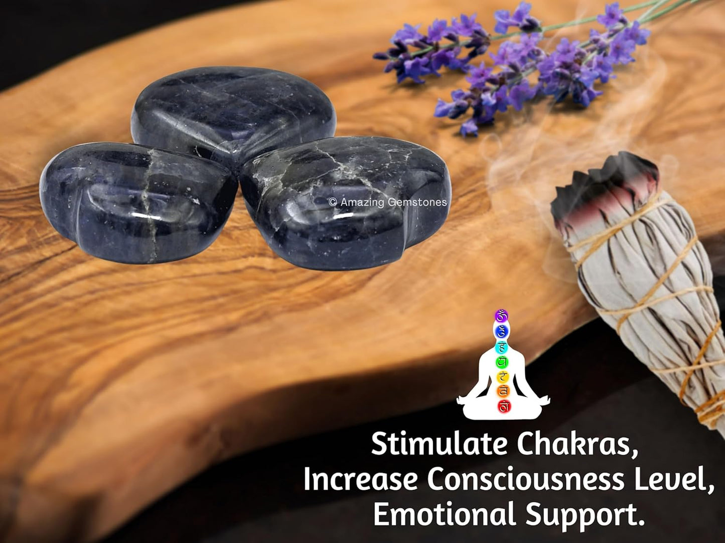 Amazing Gemstone Iolite Crystal Heart Palm Stone - Pocket Massage Worry Stone for Natural Body Chakra Balancing, Reiki Healing and Crystal Grid