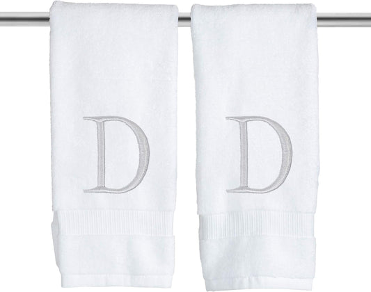 Monogrammed Hand Towels for Bathroom - Luxury Hotel Quality Personalized Initial Decorative Embroidered Bath Towel for Powder Room, Spa - GOTS Organic Certified - Pack of 2, Letter D