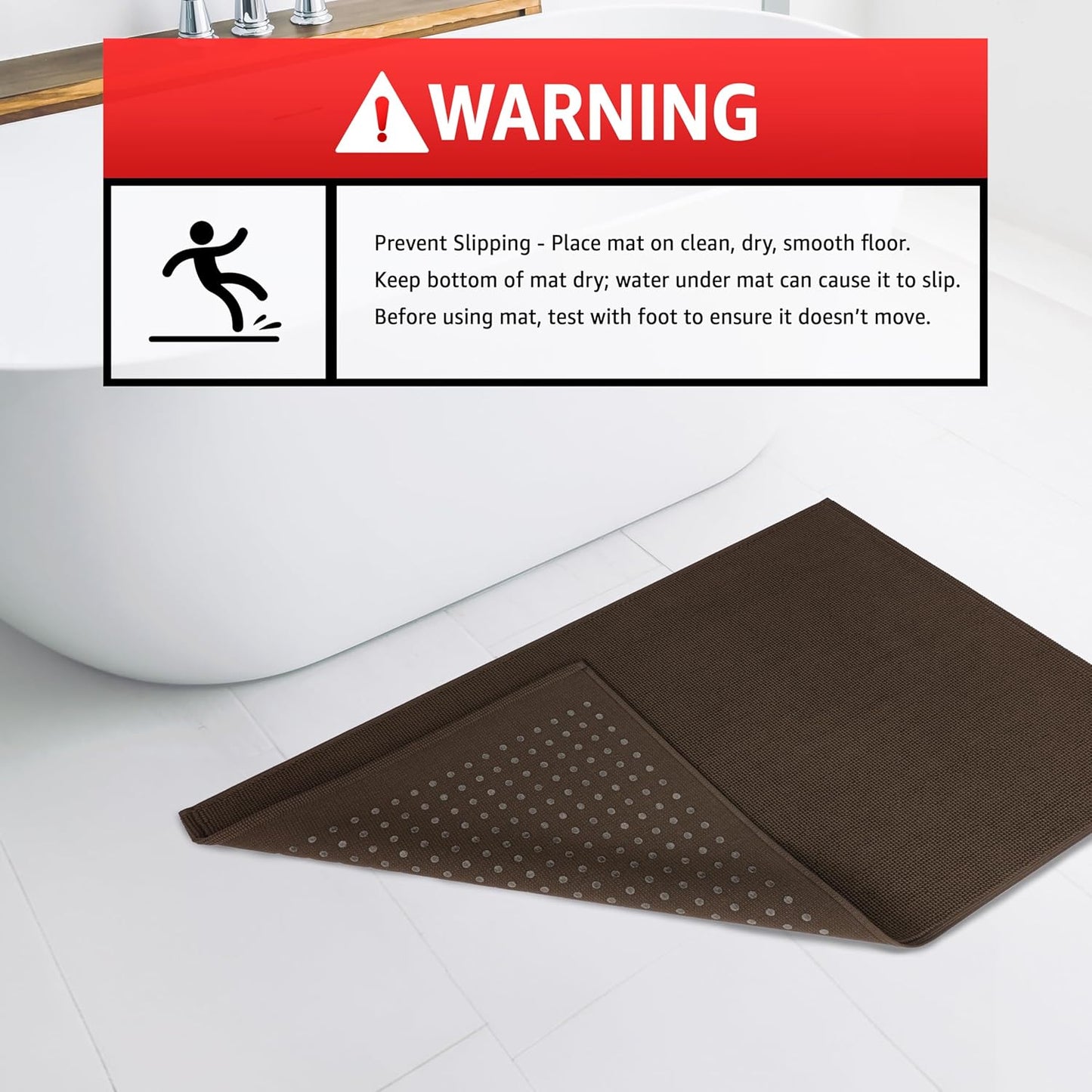 American Soft Linen Bath Rug, 20 in 34 in 100% Cotton Bath Mats Rugs for Bathroom, Slip Reducer Washable Shaggy Form Area Rugs, Brown Bath Rug