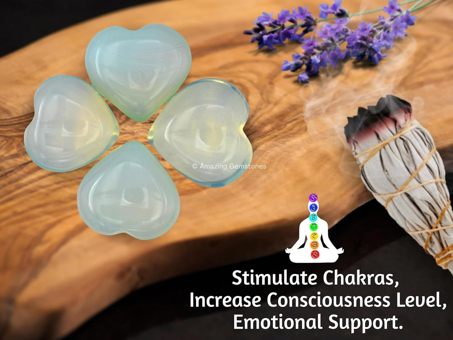 Opalite Crystal Heart Palm Stone - Pocket Massage Worry Stone for Natural Body Chakra Balancing, Reiki Healing and Crystal Grid