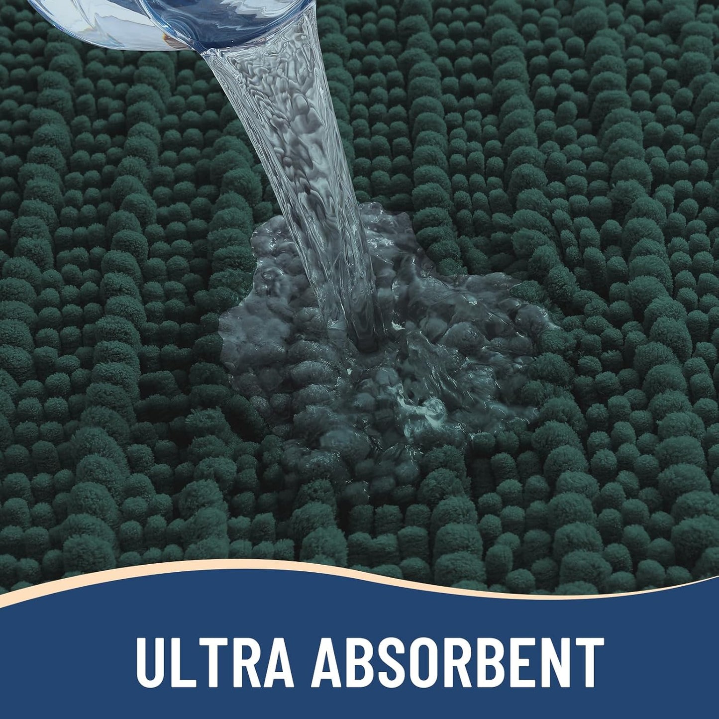 Arotive Luxury Chenille Bathroom Rug Mat, Extra Soft Thick Absorbent Shaggy Bath Rugs, Non-Slip Machine Wash Dry, Plush Bath Mats for Bathroom, Shower and Tub, 44x24, Dark Green