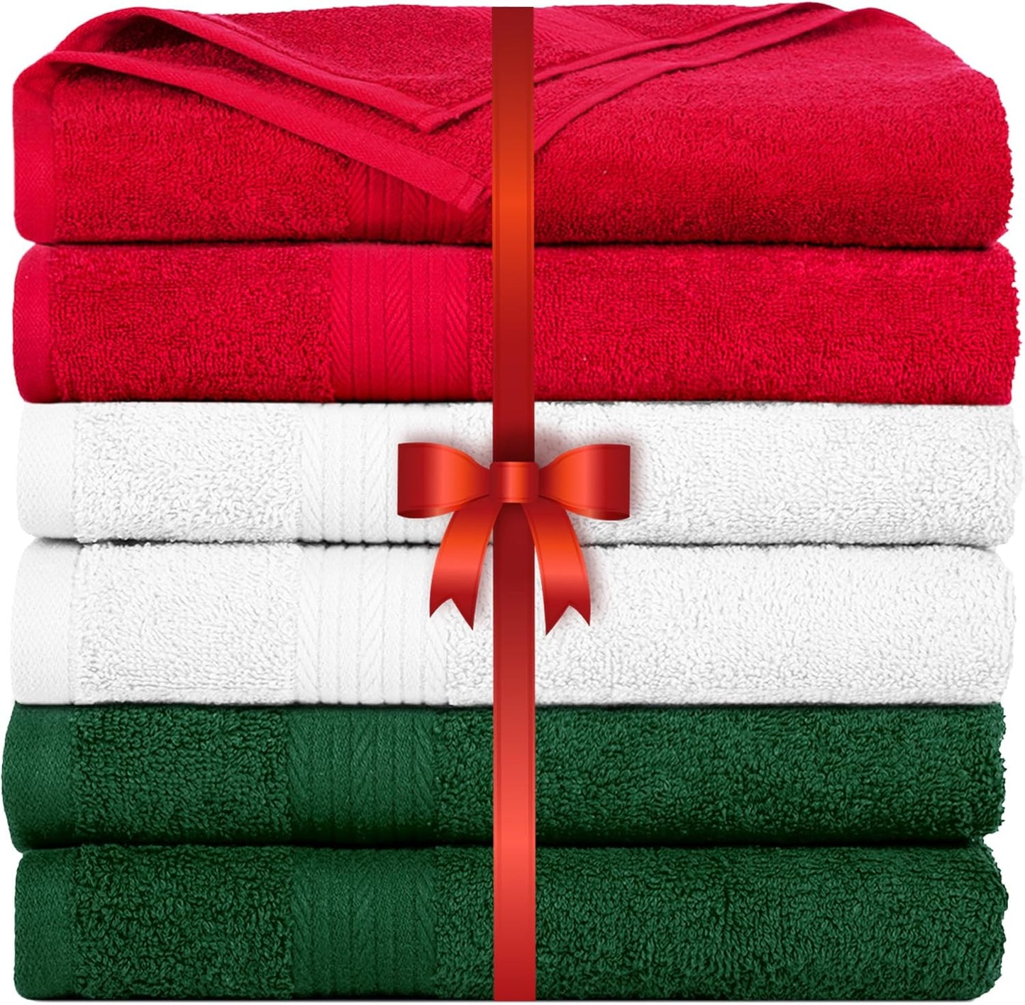 Ample Decor Hand Towel for Bathroom 100% Cotton 18 X 28 Inch 600 GSM Soft - 6 pcs White, Red & Green
