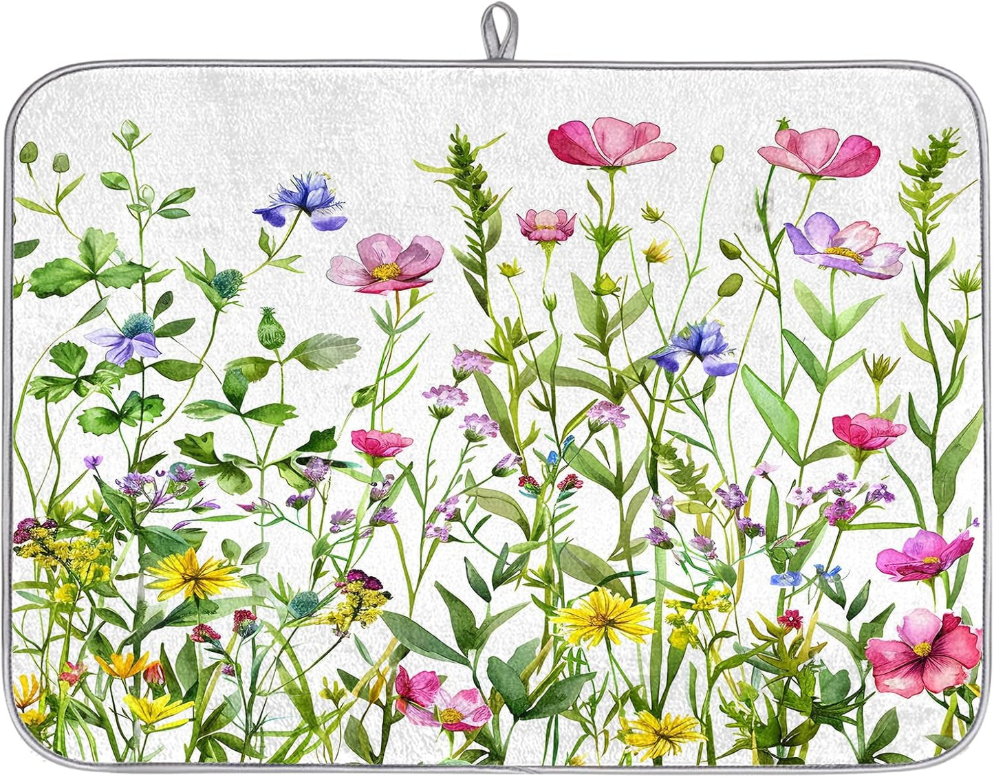 Hexteria Colorful Flowers Large Dish Drying Mats for Kitchen Counter 18 X 24 Inch Spring Floral Microfiber Dish Mat, Dish Drainer Mats for Countertops, Wildflower