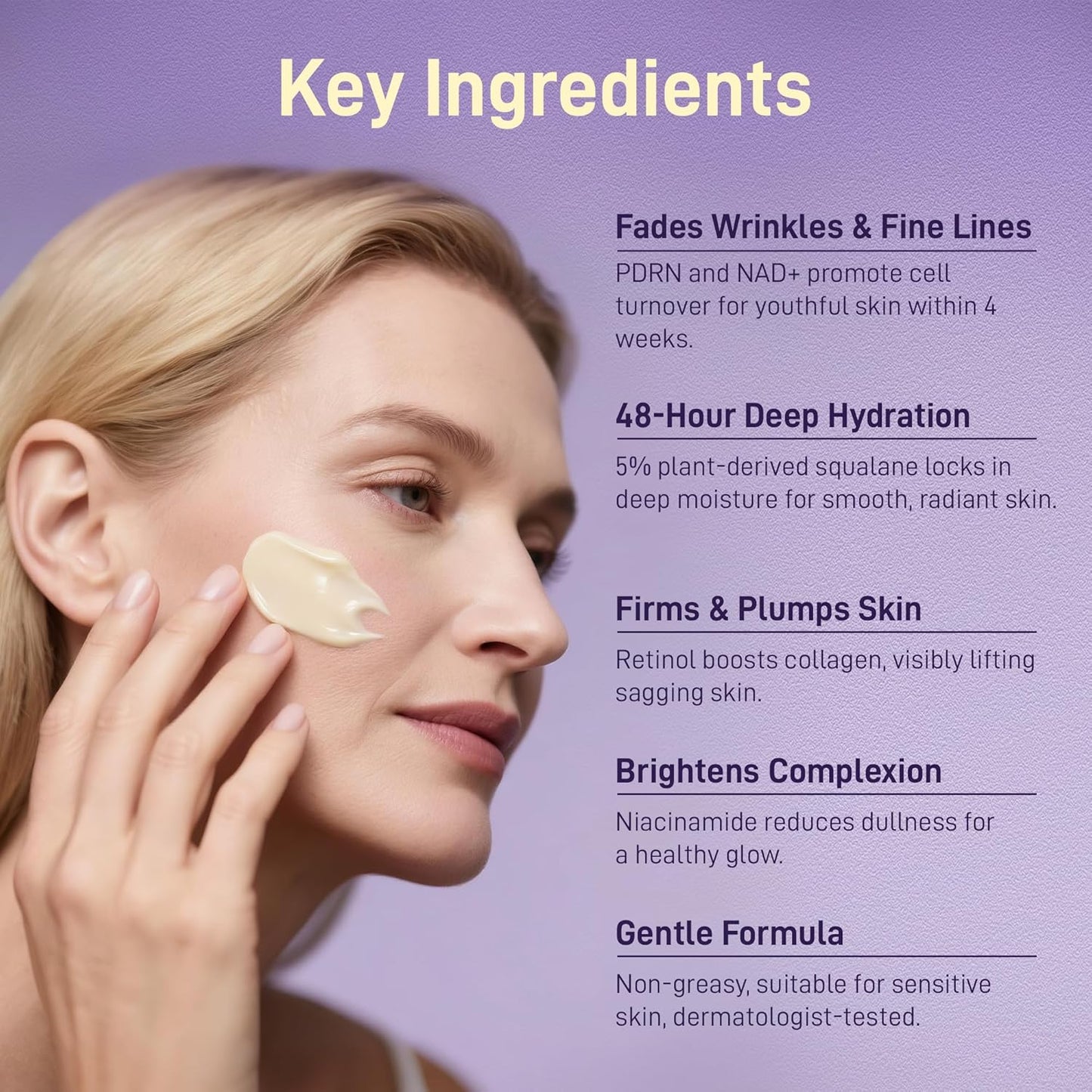 PDRN Anti-Aging Face Moisturizers Cream - 100% Pure PDRN Salmon DNA, 5% Squalane, NAD+, Retinol & Collagen, Firming, Hydrating, Soothing Repair Face & Neck Skinare for All Skin Types,1.85 Fl Oz