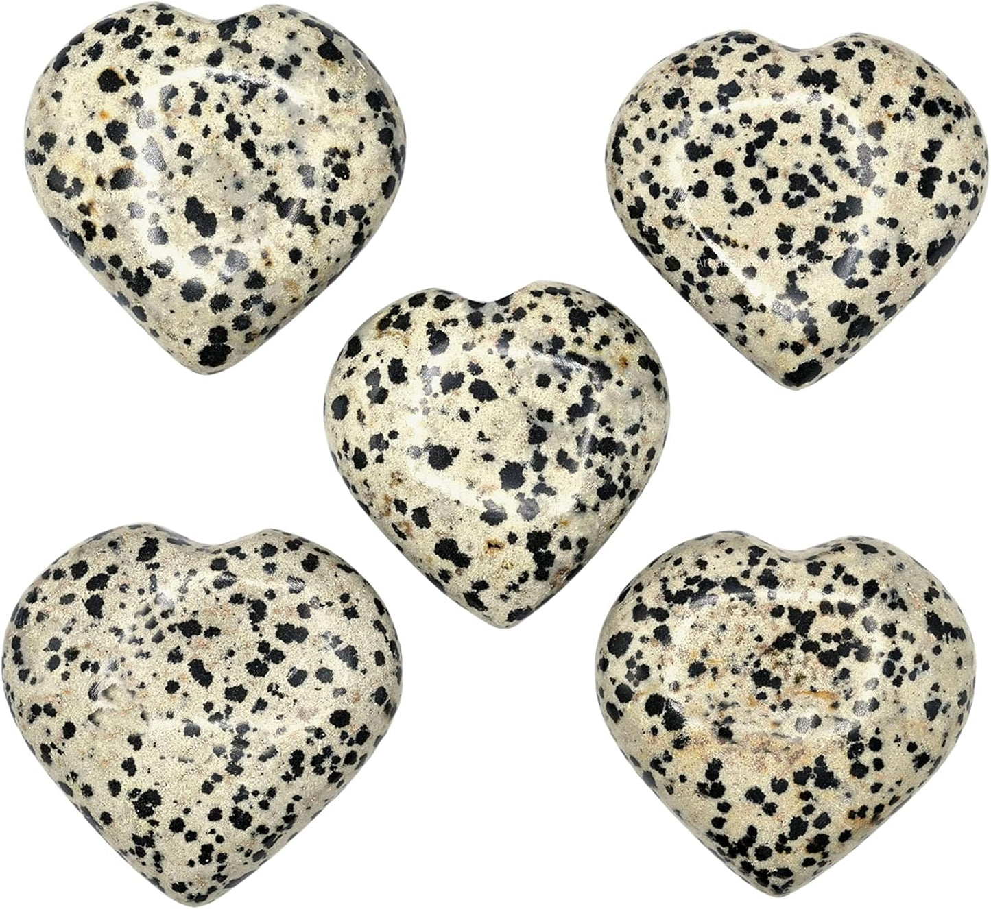 Amazing Gemstone Dalmatian Jasper Crystal Heart Palm Stone - Pocket Massage Worry Stone for Natural Body Chakra Balancing, Reiki Healing and Crystal Grid