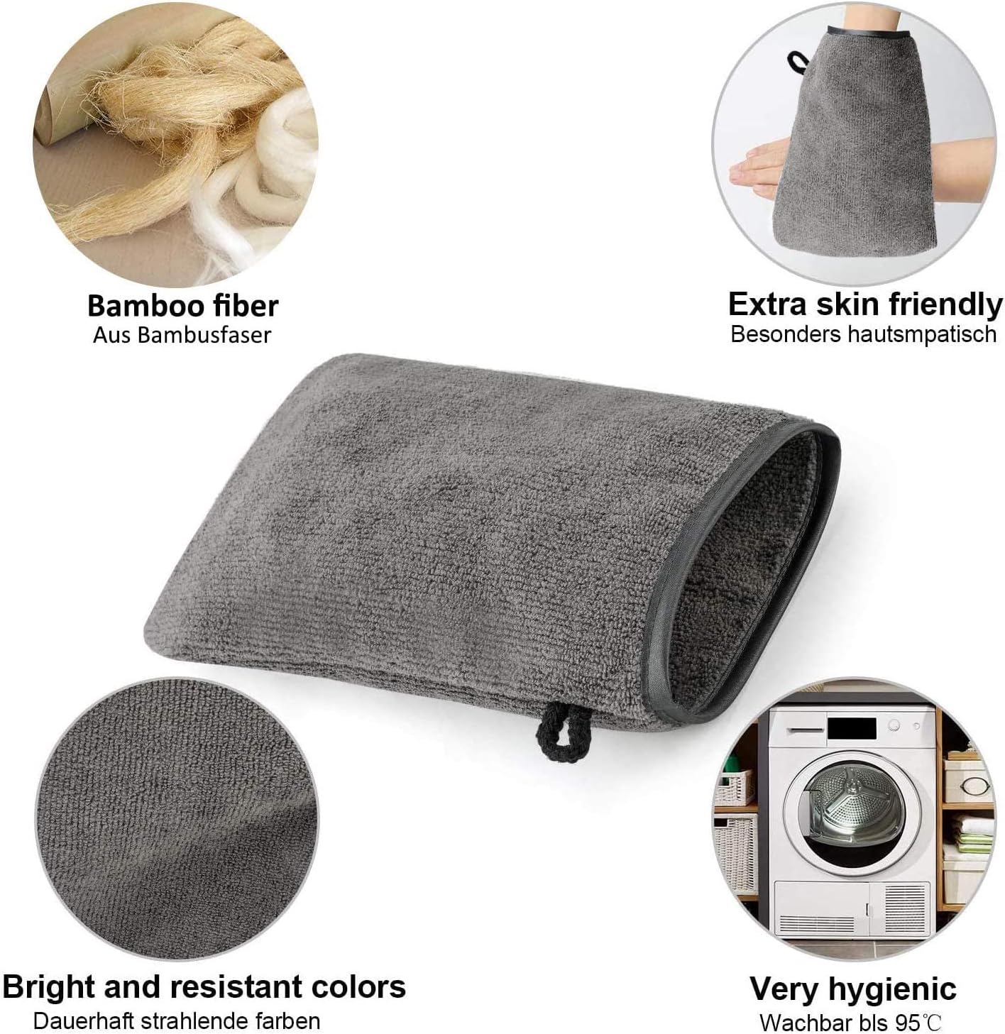 PHOGARY 10 Pack Microfiber Body Wash Mitts, Soft Face Mitten, Bath Spa Cloth, Reusable Makeup Remover Mitt Gloves, European Style Wash Cloth, 6×8 inch (Grey)