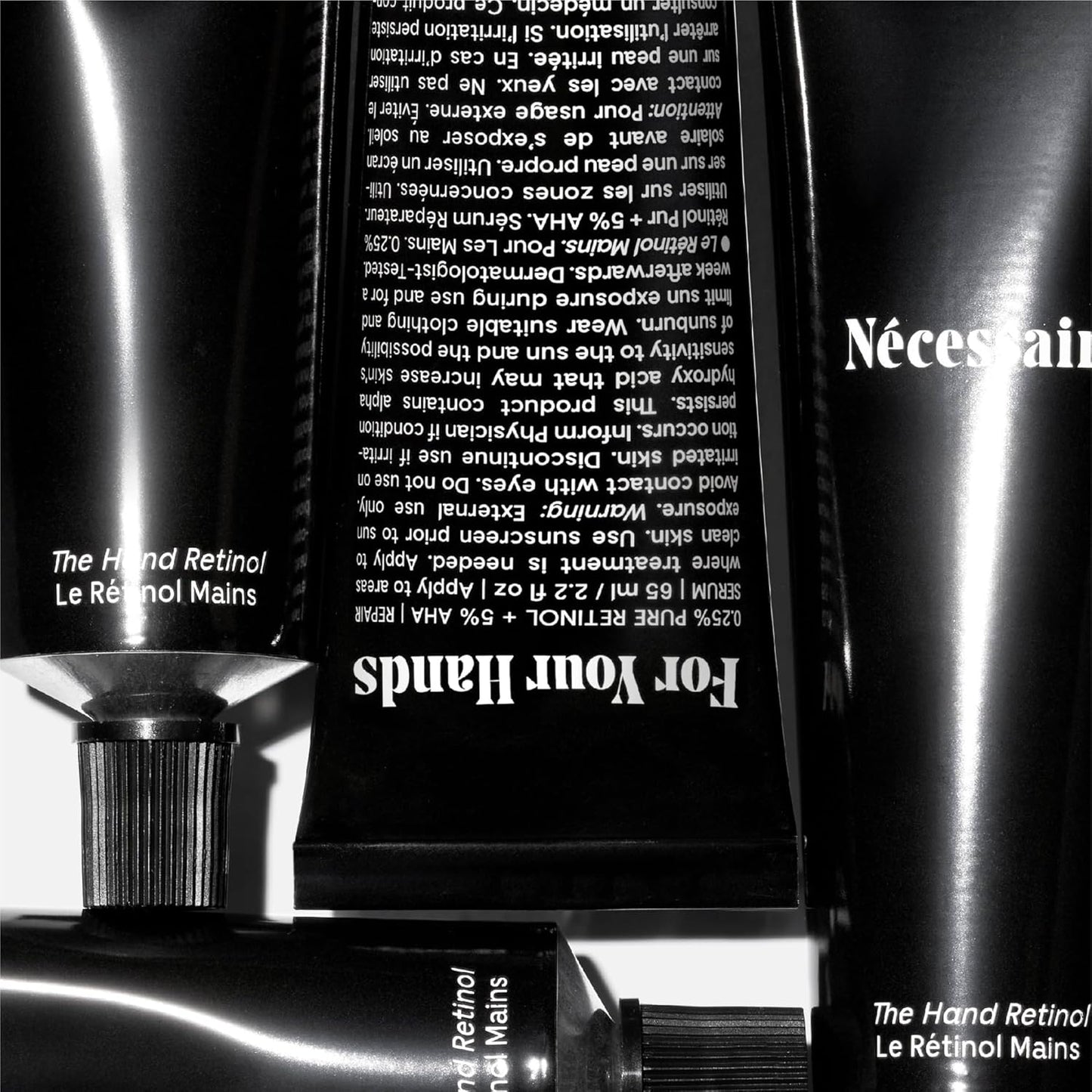 Nécessaire The Hand Retinol. Anti-Age Repair Serum. For Crepiness, Wrinkles, Spots, Brittle Cuticles. 0.25% Pure Retinol. 5% AHA. Dermatologist-Tested. Hypoallergenic. Non-Comedogenic.