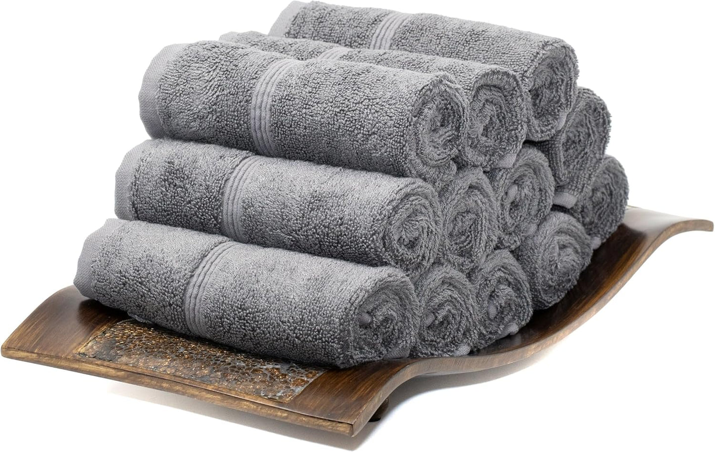 Mosobam Luxury Turkish Towels Set of 12 Washcloths 13X13 Charcoal Gray (Dark Grey) 700 GSM Bamboo Viscose & Aegean Turkish Combed Cotton