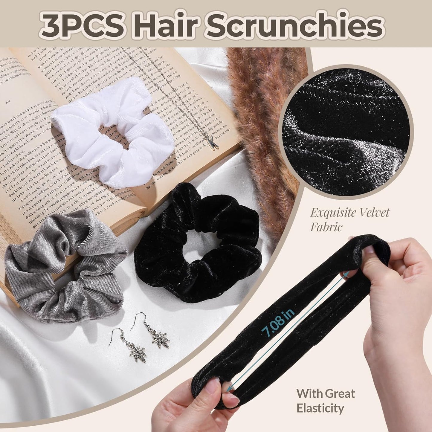 LEOBRO Spa Headband for Skin Care and Makeup, Women Teen Girls Headband for Washing Face, with Hair Scrunchies, Black & White & Gray