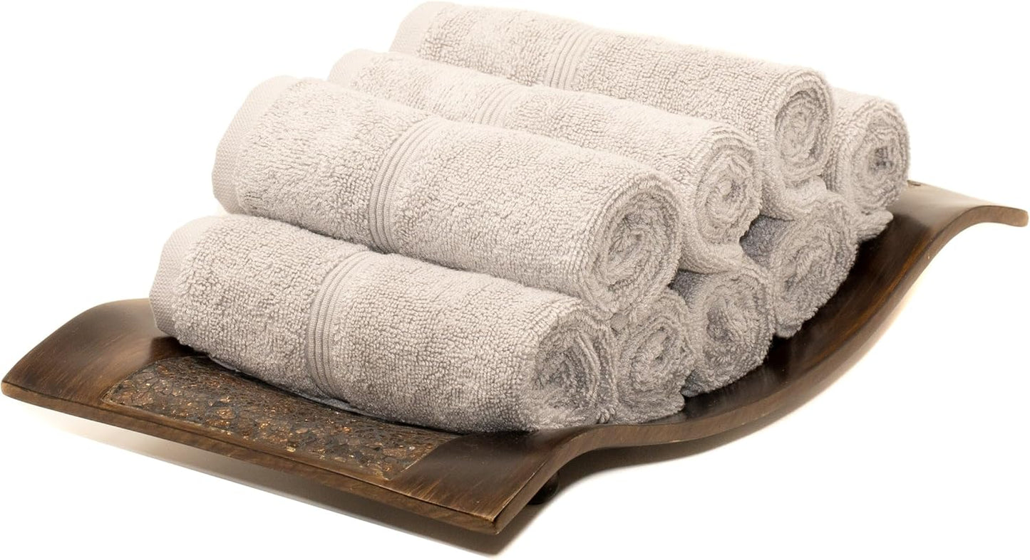 Mosobam Luxury Turkish Towels Set of 8 Washcloths 13X13 Light Grey (Gray) 700 GSM Bamboo Viscose & Aegean Turkish Combed Cotton