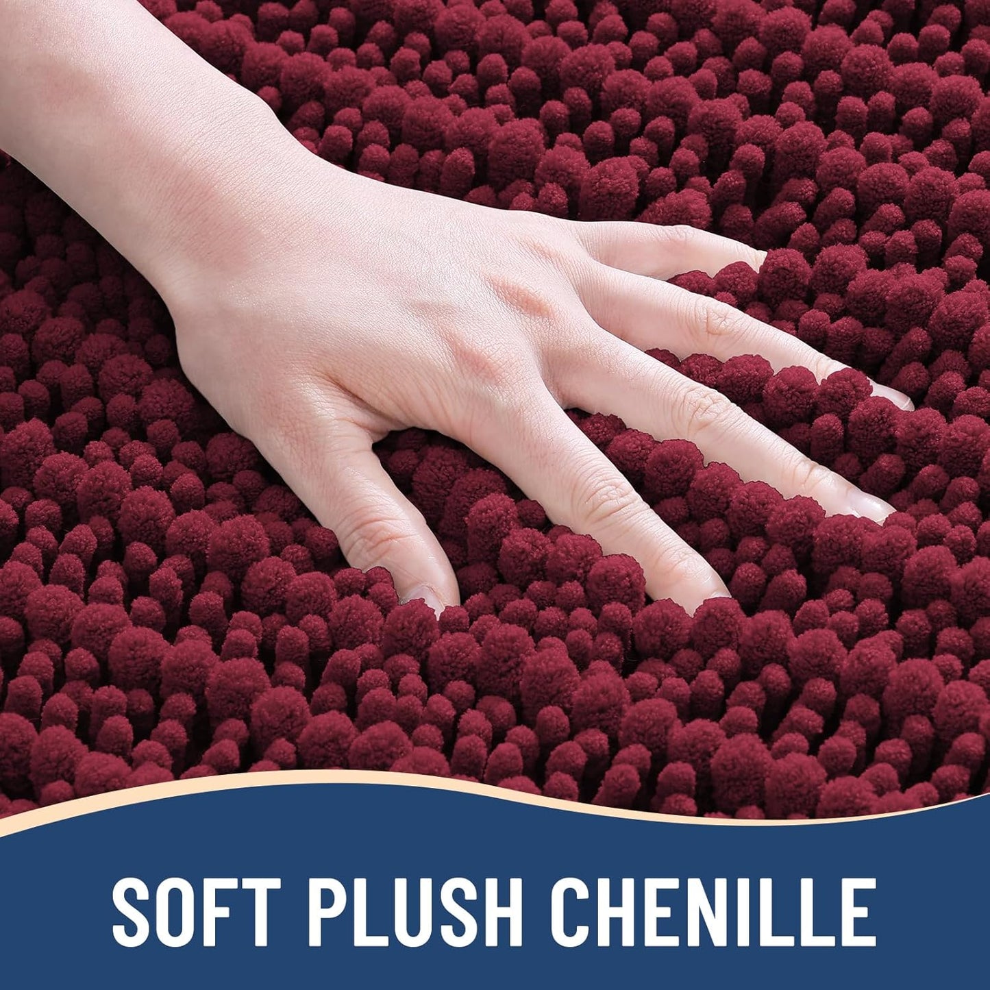 Arotive Luxury Chenille Bathroom Rug Mat, Extra Soft Thick Absorbent Shaggy Bath Rugs, Non-Slip Machine Wash Dry, Plush Bath Mats for Bathroom, Shower and Tub, 40x32, Burgundy