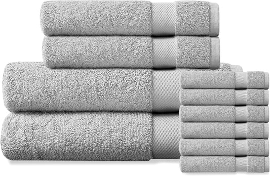 Delara Organic Cotton Luxuriously Plush Bath Towel 10 Piece Set|GOTS & Oeko-TEX Certified|Premium Hotel Quality Towels|Feather Touch Technology|650 GSM Long Staple|Soft, Quick Dry & Ultra-Absorbent