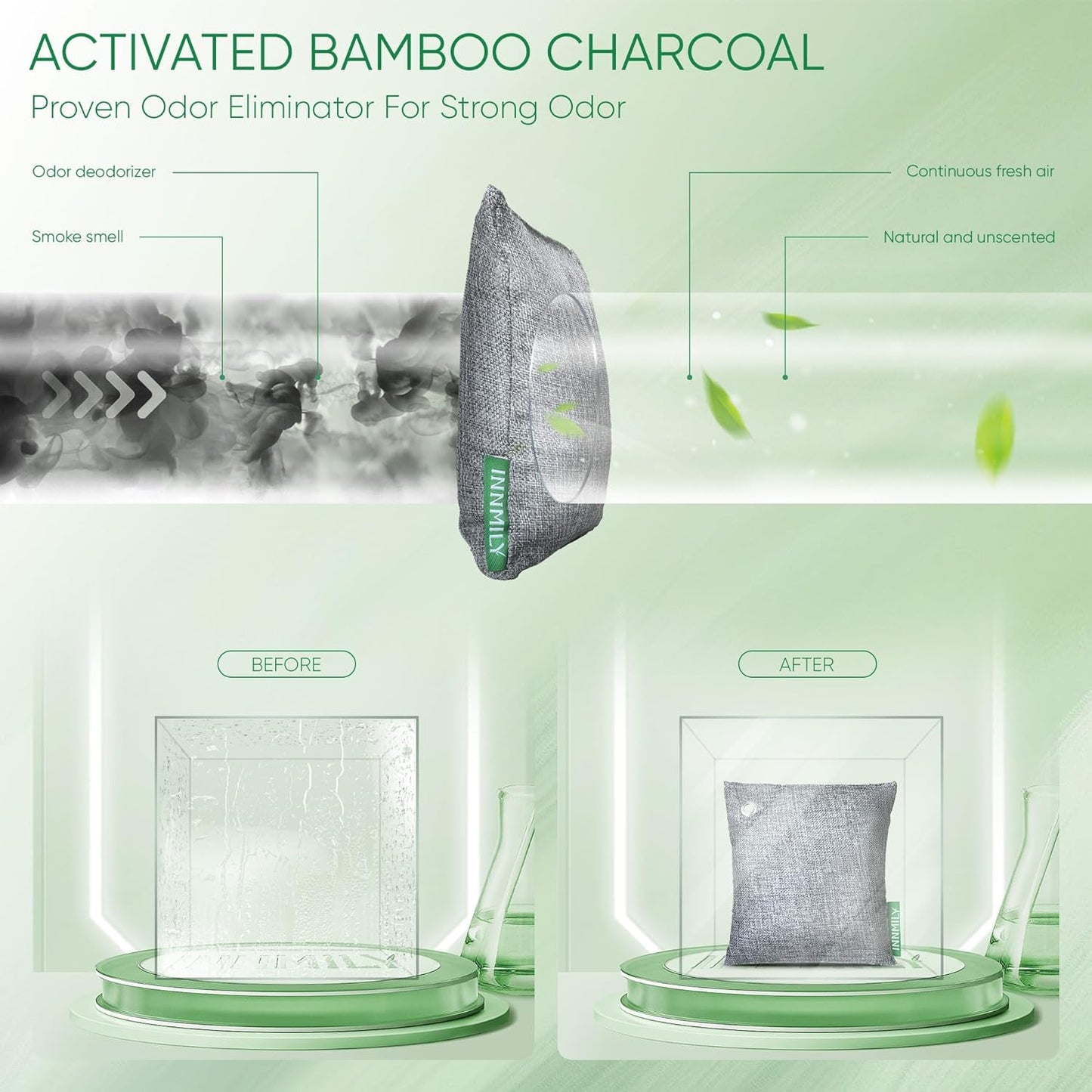 Activated Charcoal Odor Absorber, Odor Eliminator for Strong Odor,Bamboo Charcoal Air Purifying Bags for Home Car Closet Pet, Smoke Room Deodorizer (4 x 200g, Unscented)