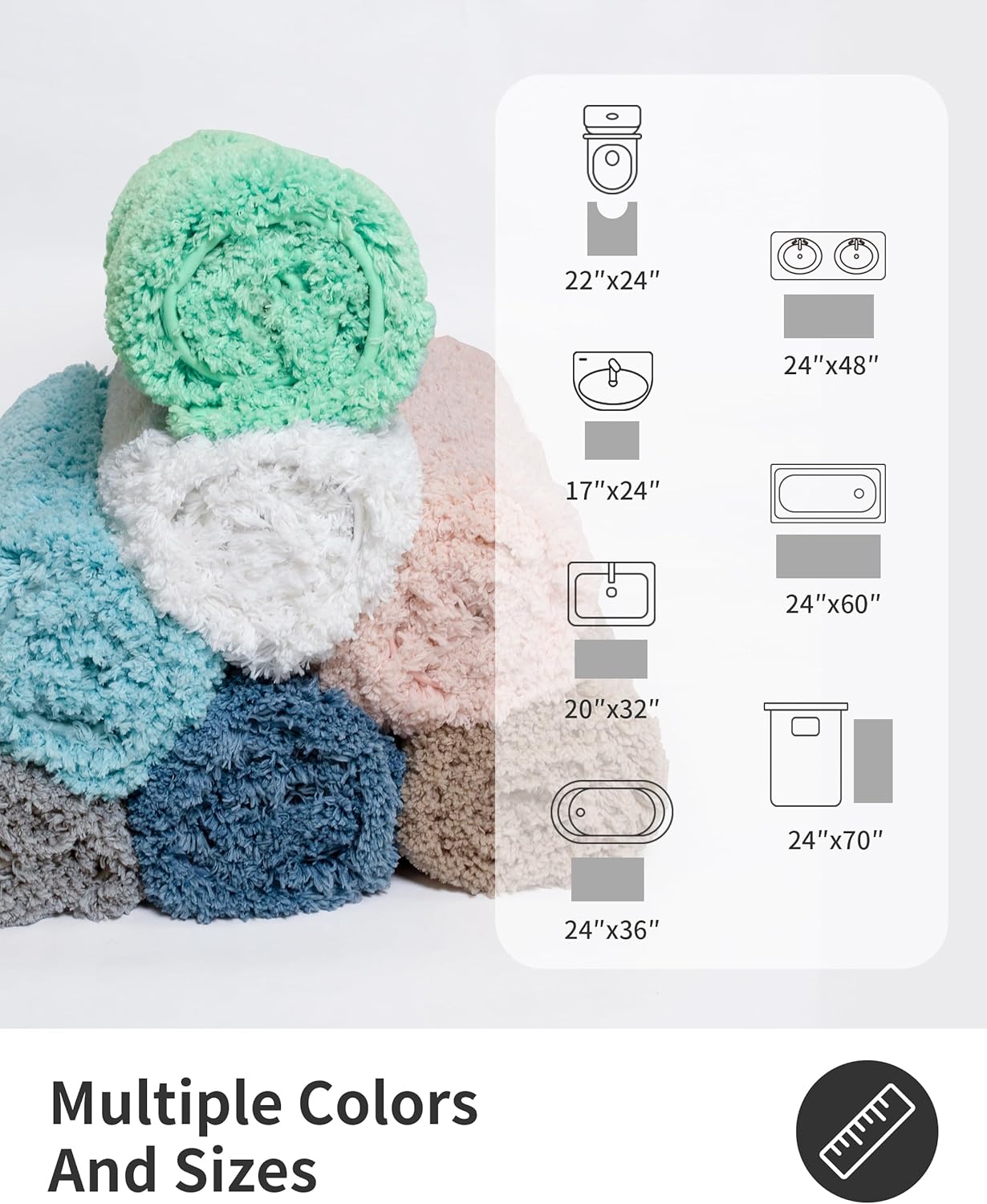 ILANGO Blue Bathroom Rugs 32" × 20" Non Slip & Super Absorbent Extra Thick Soft, Washable Bath Mat for Floor, Microfiber Plush Shaggy Bath Rug with Rubber for Bathtub Shower Room Sink