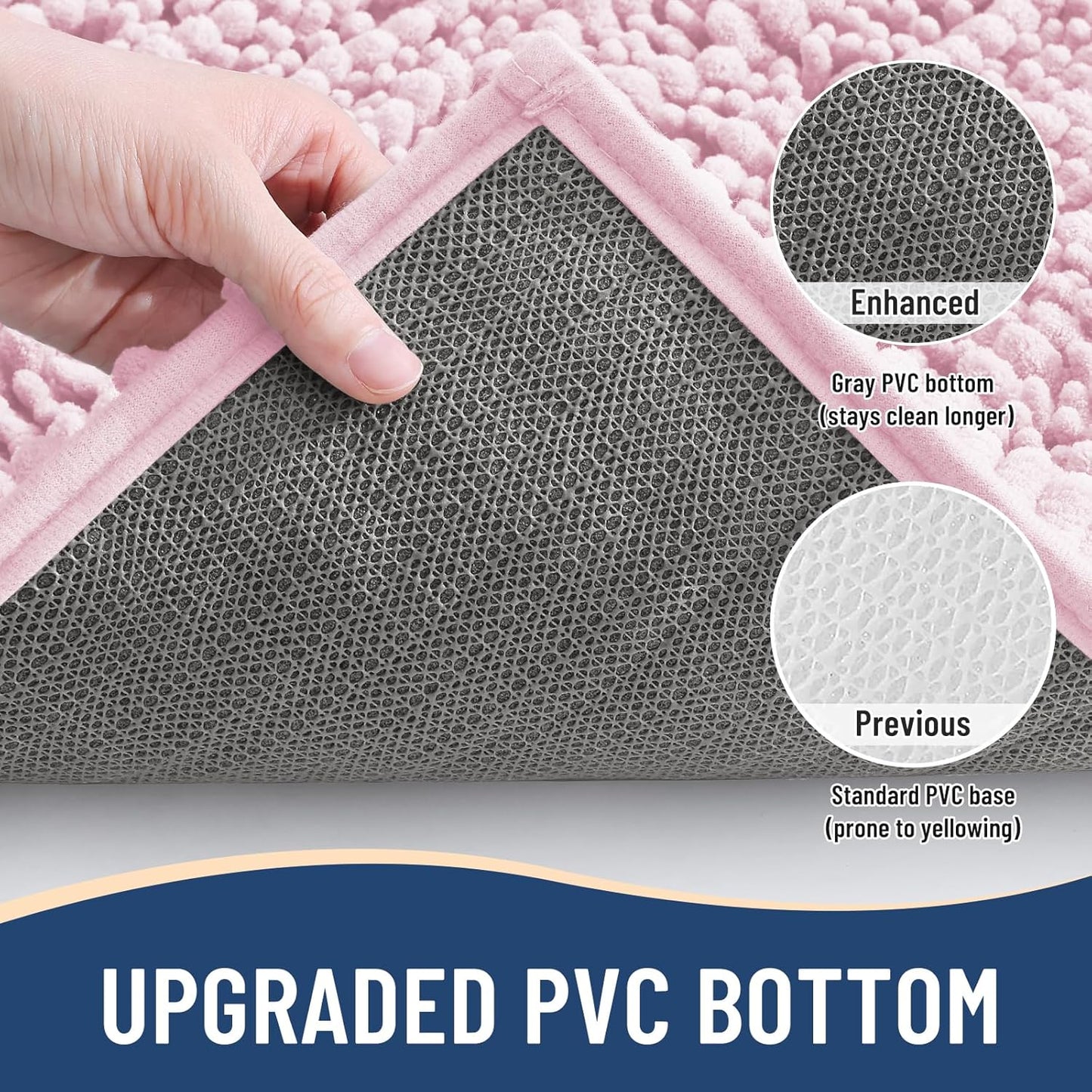 Arotive Luxury Chenille Bathroom Rug Mat, Extra Soft Thick Absorbent Shaggy Bath Rugs, Non-Slip Machine Wash Dry, Plush Bath Mats for Bathroom, Shower and Tub, 34x21, Pink