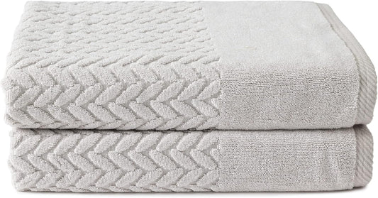 Texere 100% Organic Cotton Jacquard 650 GSM Premium Bath Towel Sets - Extra Absorbent Quick Dry and Plush (Cable, Light Taupe, 2 Bath Towels)