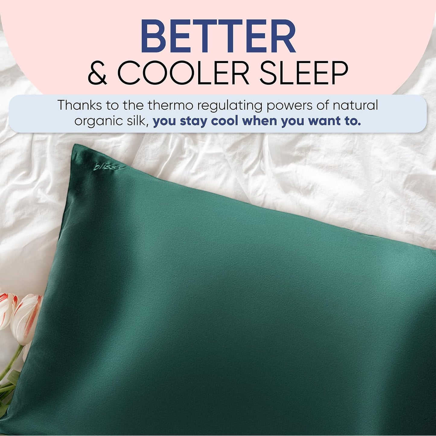 Blissy Silk Pillowcase - 100% Pure Mulberry Silk - 22 Momme 6A High-Grade Fibers - Silk Pillow Cover for Hair & Skin - Regular, Queen & King (Emerald, Queen)