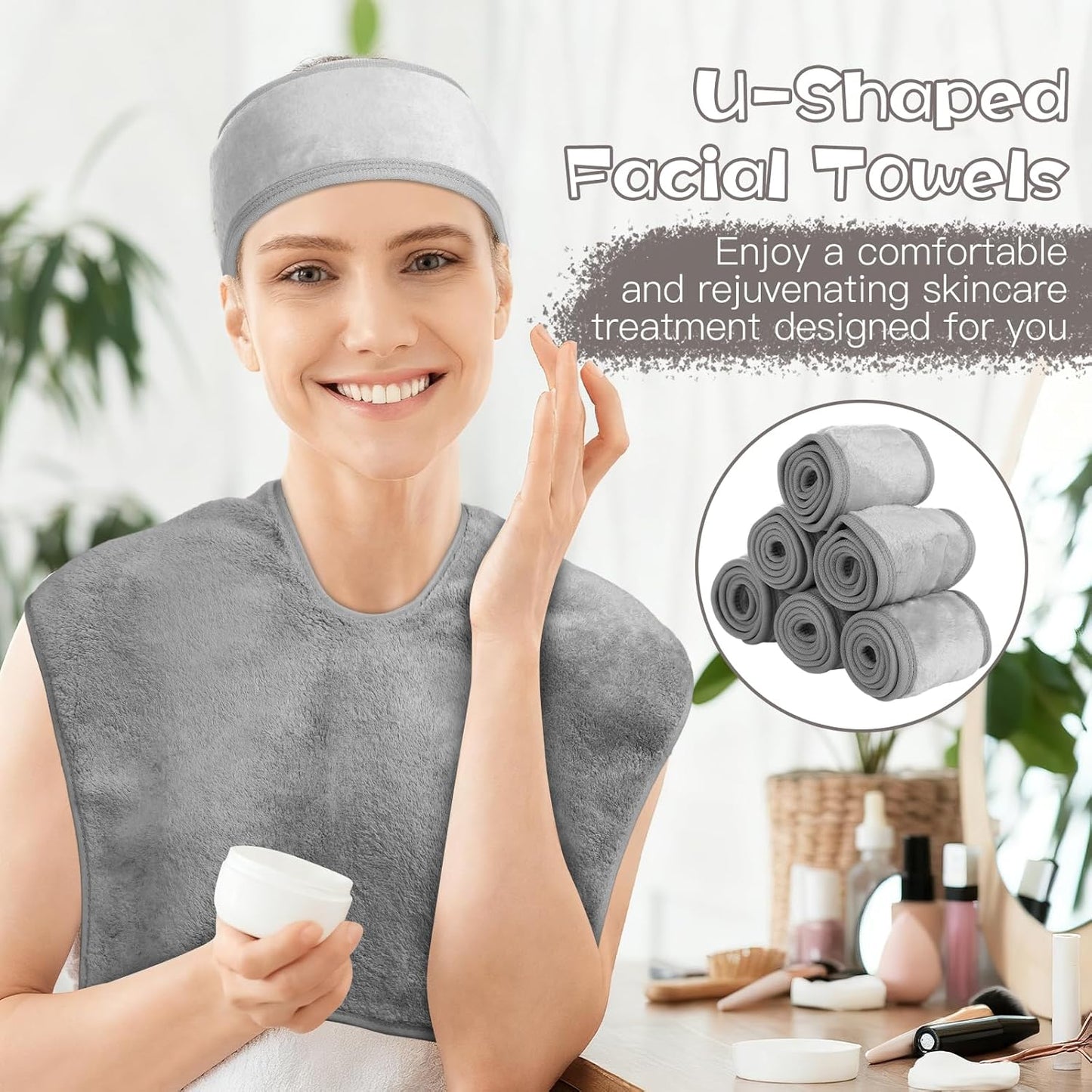 18PCS U-Shaped Microfiber Facial Towels for Estheticians,Ultra-Soft & Absorbent Spa Towels and Facial Spa Headband for Massage, Facial Steam & Skincare (Gray)