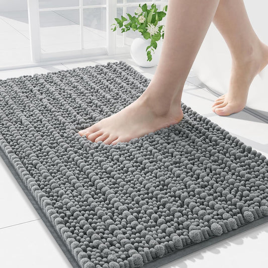 Arotive Luxury Chenille Bathroom Rug Mat, Extra Soft Thick Absorbent Shaggy Bath Rugs, Non-Slip Machine Wash Dry, Plush Bath Mats for Bathroom, Shower and Tub, 34x21, Grey