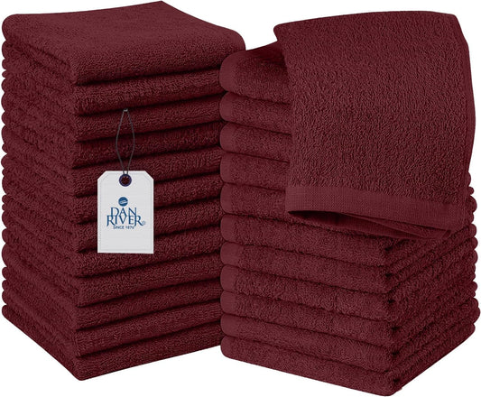 DAN RIVER 100% Cotton Wash Cloths 24 Pack [12x12] Soft & Absorbent wash Cloths for Your face, Gym, Hotels & Spa Perfect for Everyday Use Fingertip Towels, Pomegranate