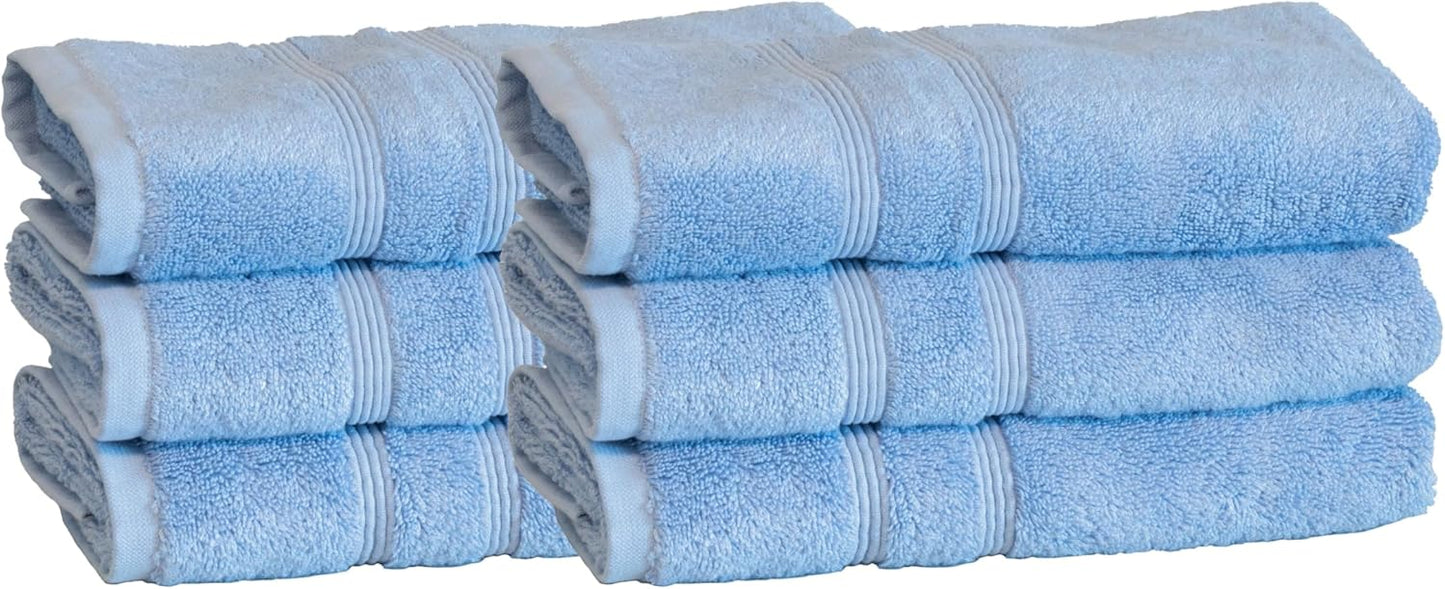 Mosobam Luxury Turkish Set of 6 Hand Towels 16X30 Allure Blue 700 GSM Bamboo Viscose & Aegean Turkish Combed Cotton