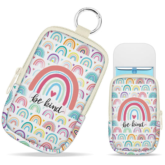 Be Kind Rainbow Hand Sanitizer Spray Case, Hand Sanitizer Holder Zippered Pouch, Cute Fashion Accessory with Snap Hook for Glow Mist and Power Mist 1FL OZ
