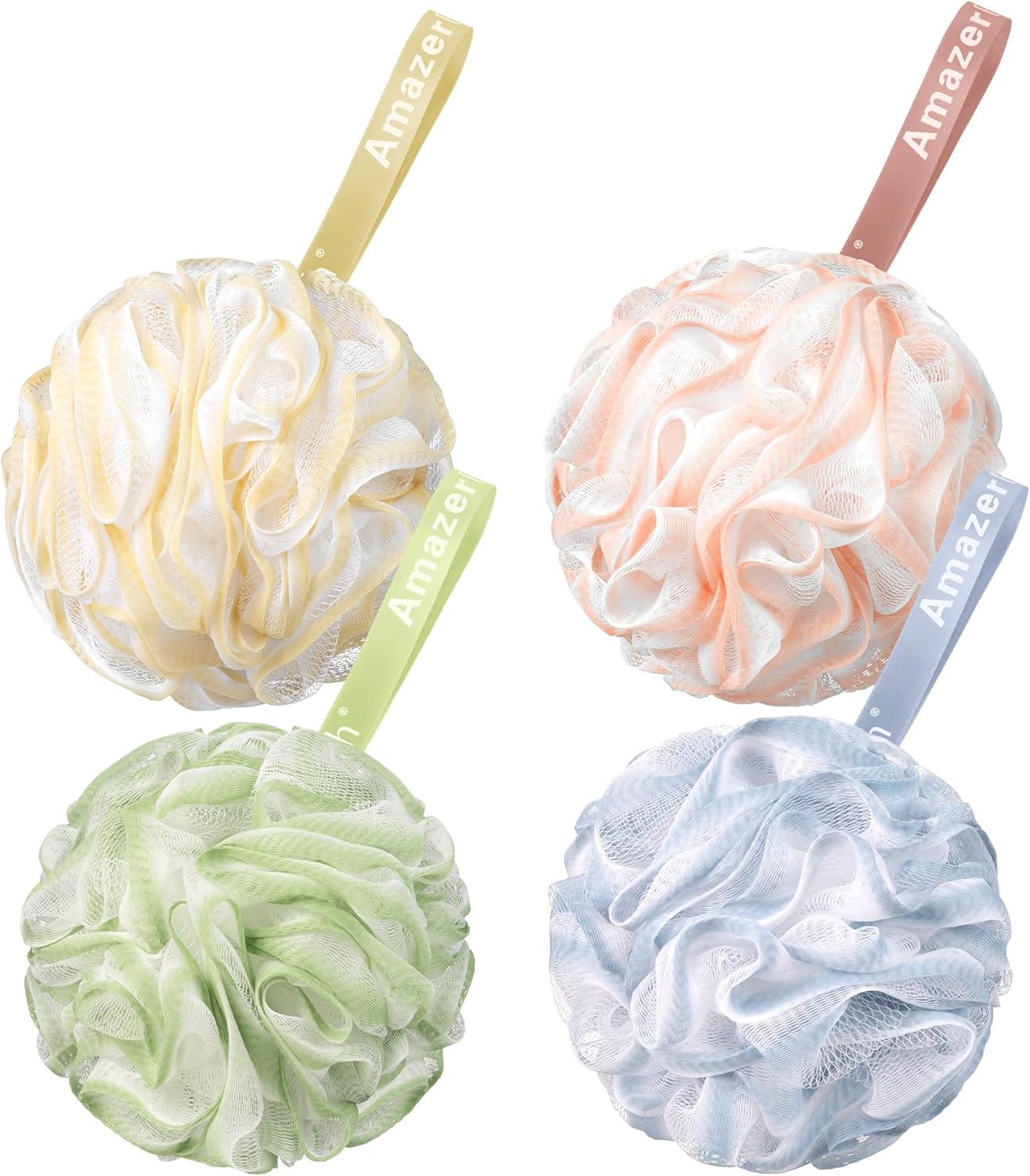 AmazerBath Loofah Sponge 75g/Piece, Exfoliating Bath Sponge Body Scrubber - Loofa Set of 4 - Cotton Candy Quartet, Large